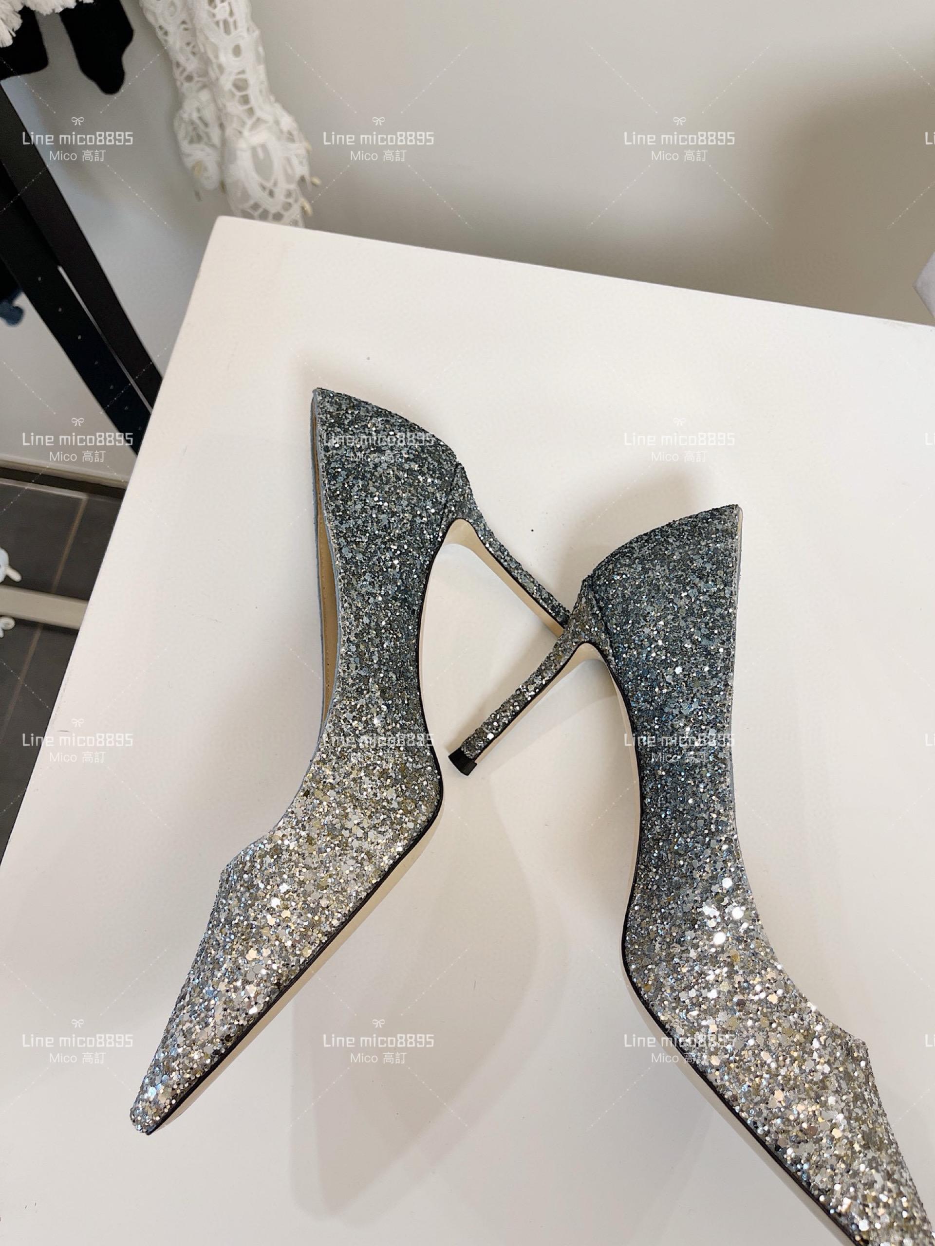 JIMMY CHOO 經典Romy系列 漸變藍 亮片高跟鞋 8.5cm 34-40