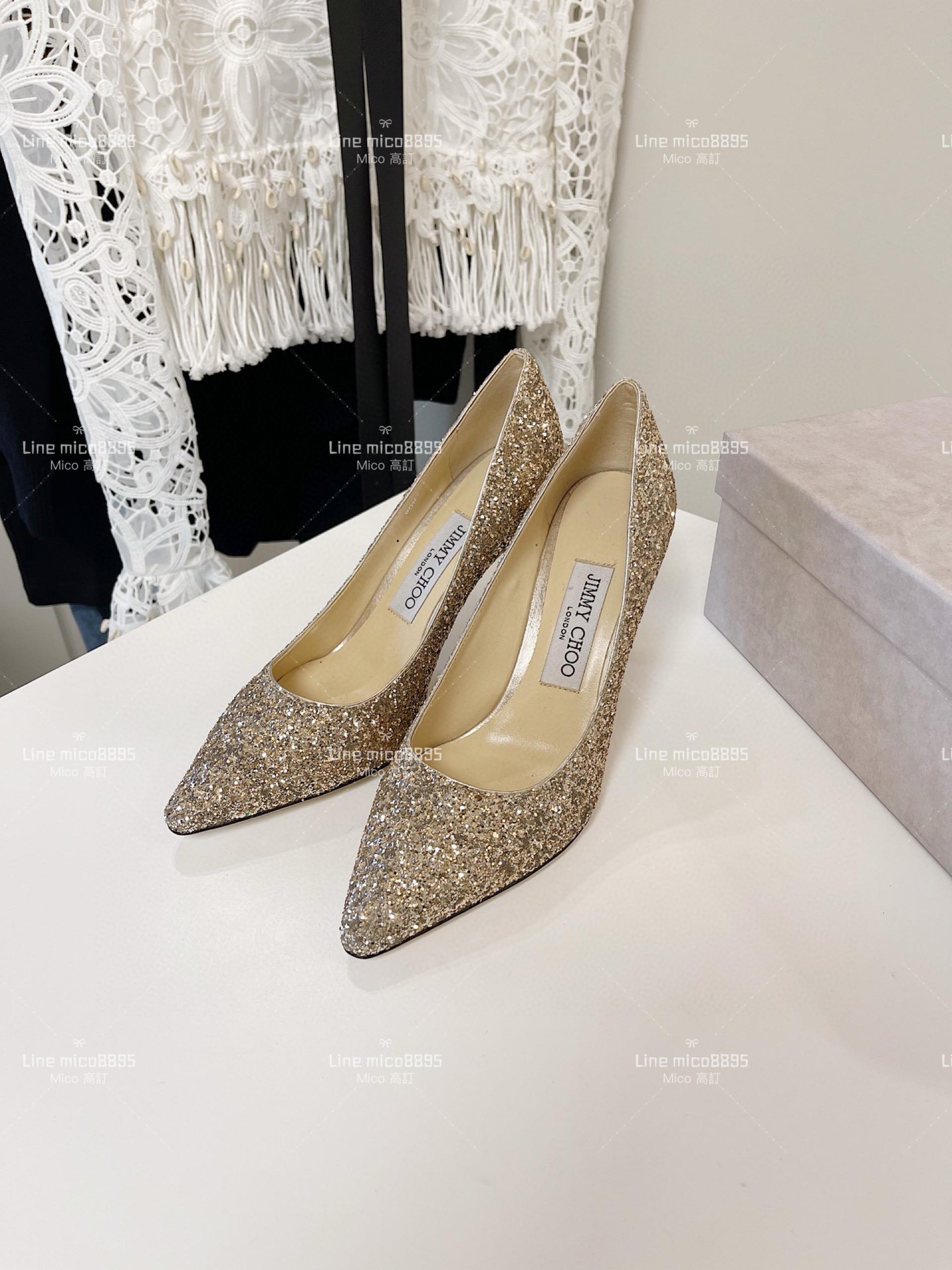 JIMMY CHOO 經典Romy系列 金色亮片高跟鞋 8.5cm 34-40