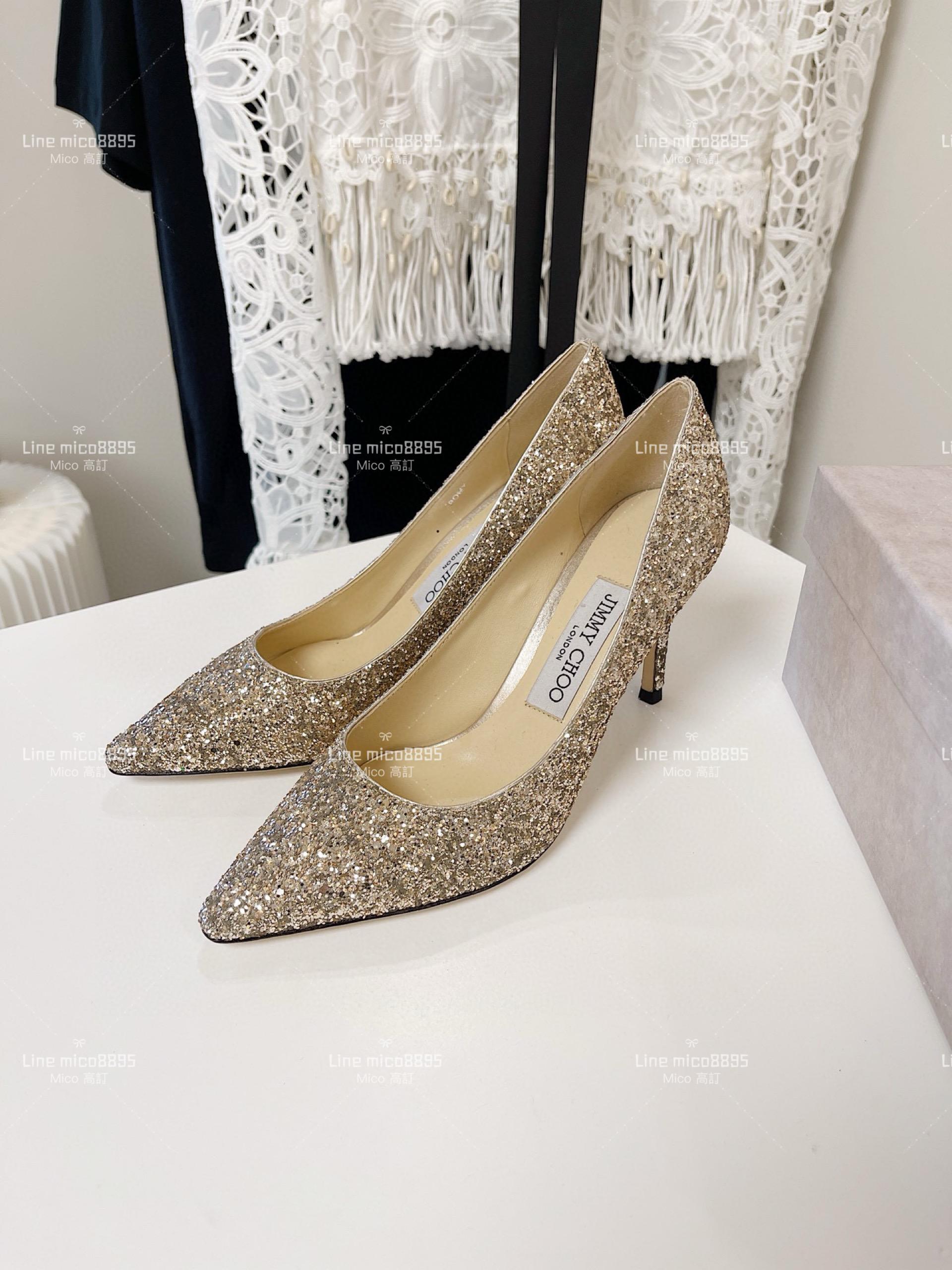 JIMMY CHOO 經典Romy系列 金色亮片高跟鞋 8.5cm 34-40