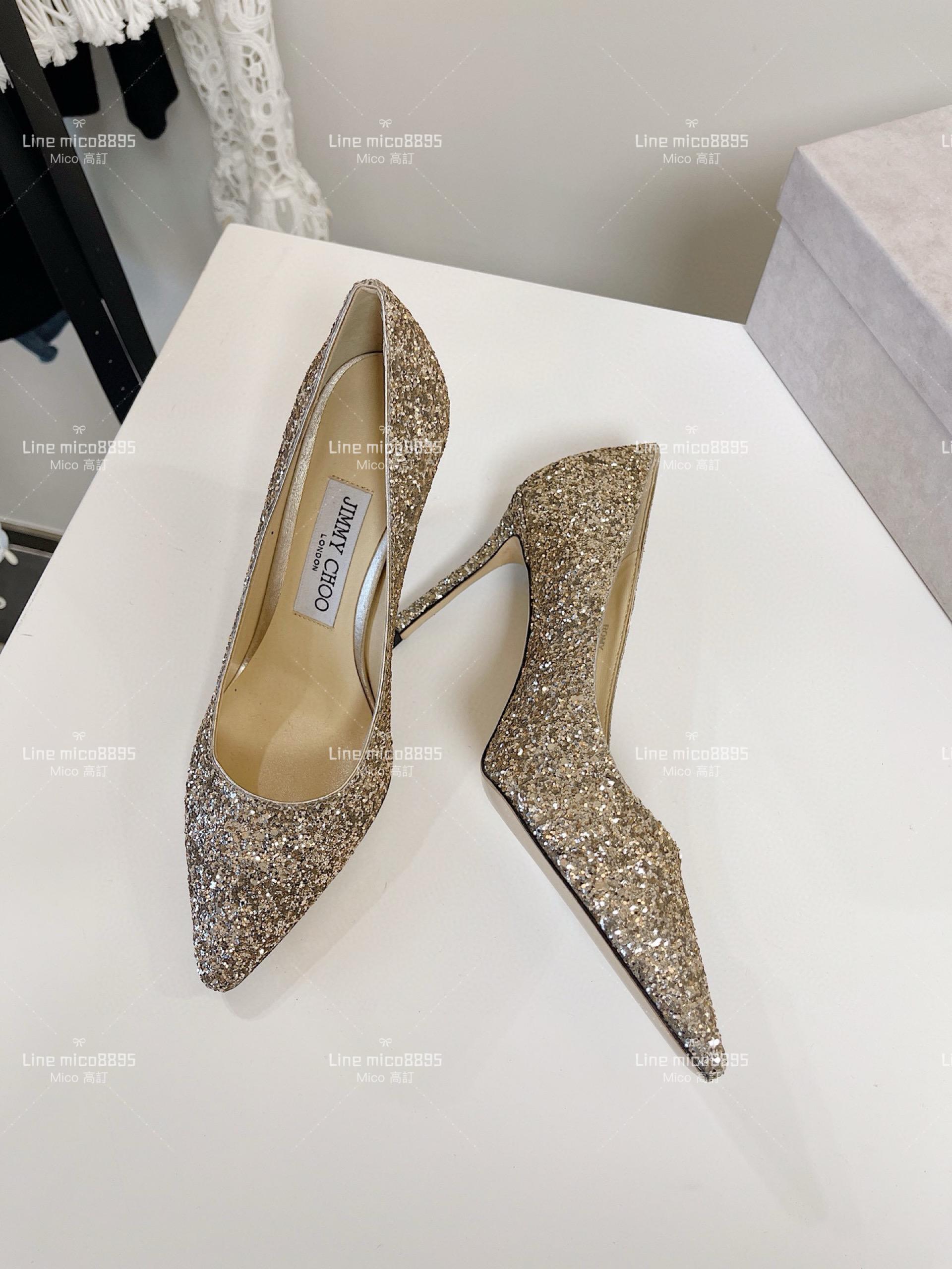 JIMMY CHOO 經典Romy系列 金色亮片高跟鞋 8.5cm 34-40