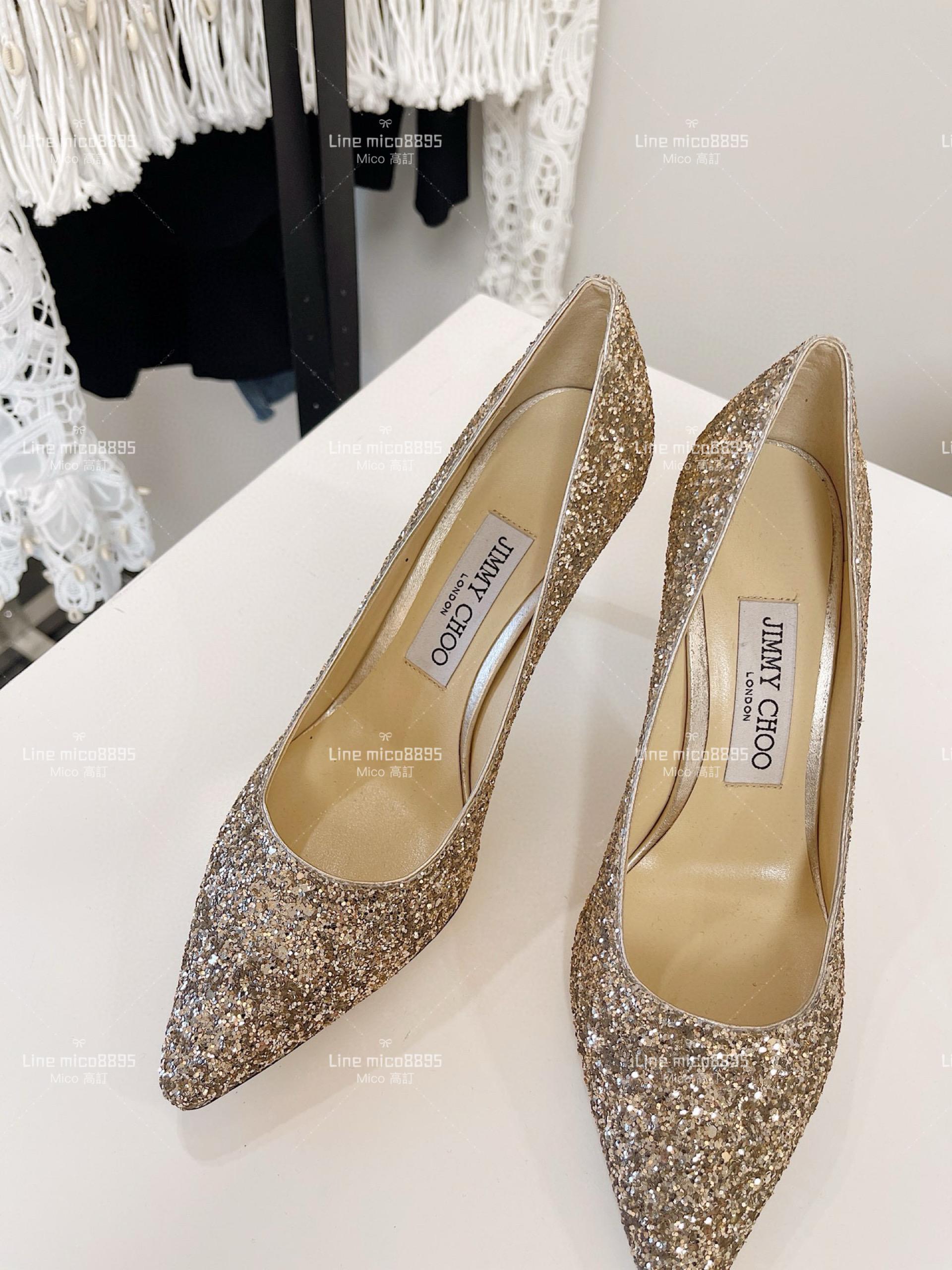 JIMMY CHOO 經典Romy系列 金色亮片高跟鞋 8.5cm 34-40