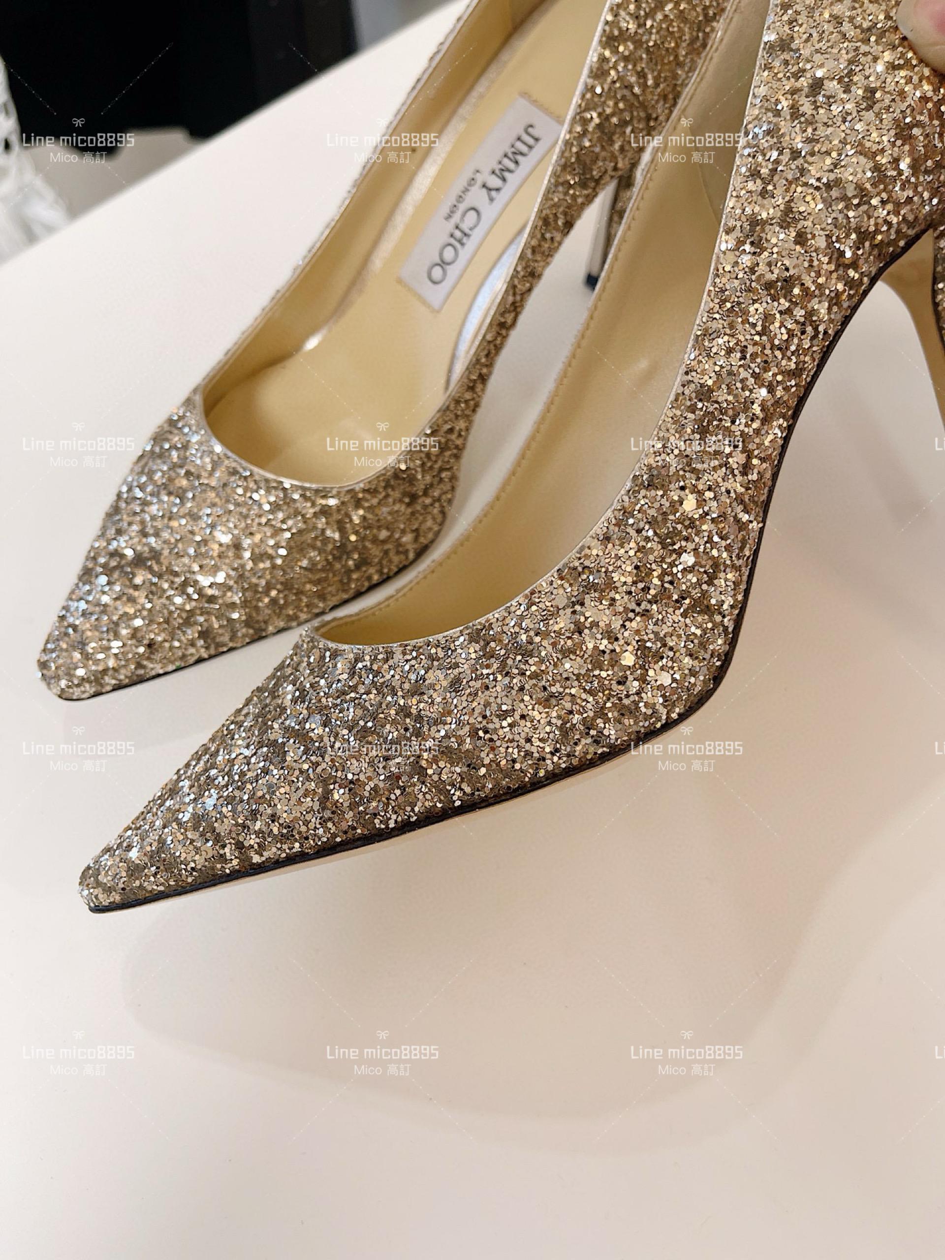 JIMMY CHOO 經典Romy系列 金色亮片高跟鞋 8.5cm 34-40