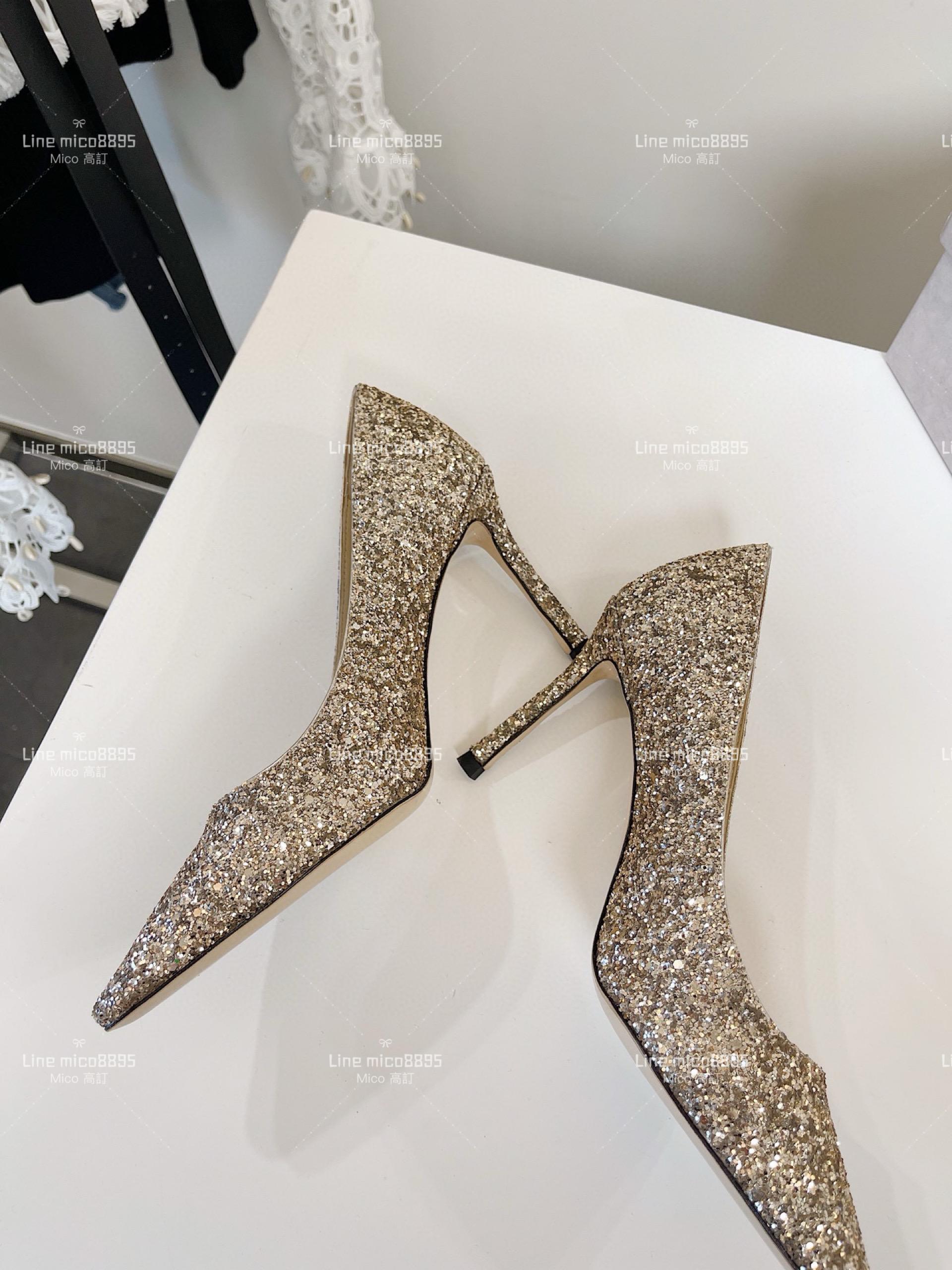 JIMMY CHOO 經典Romy系列 金色亮片高跟鞋 8.5cm 34-40