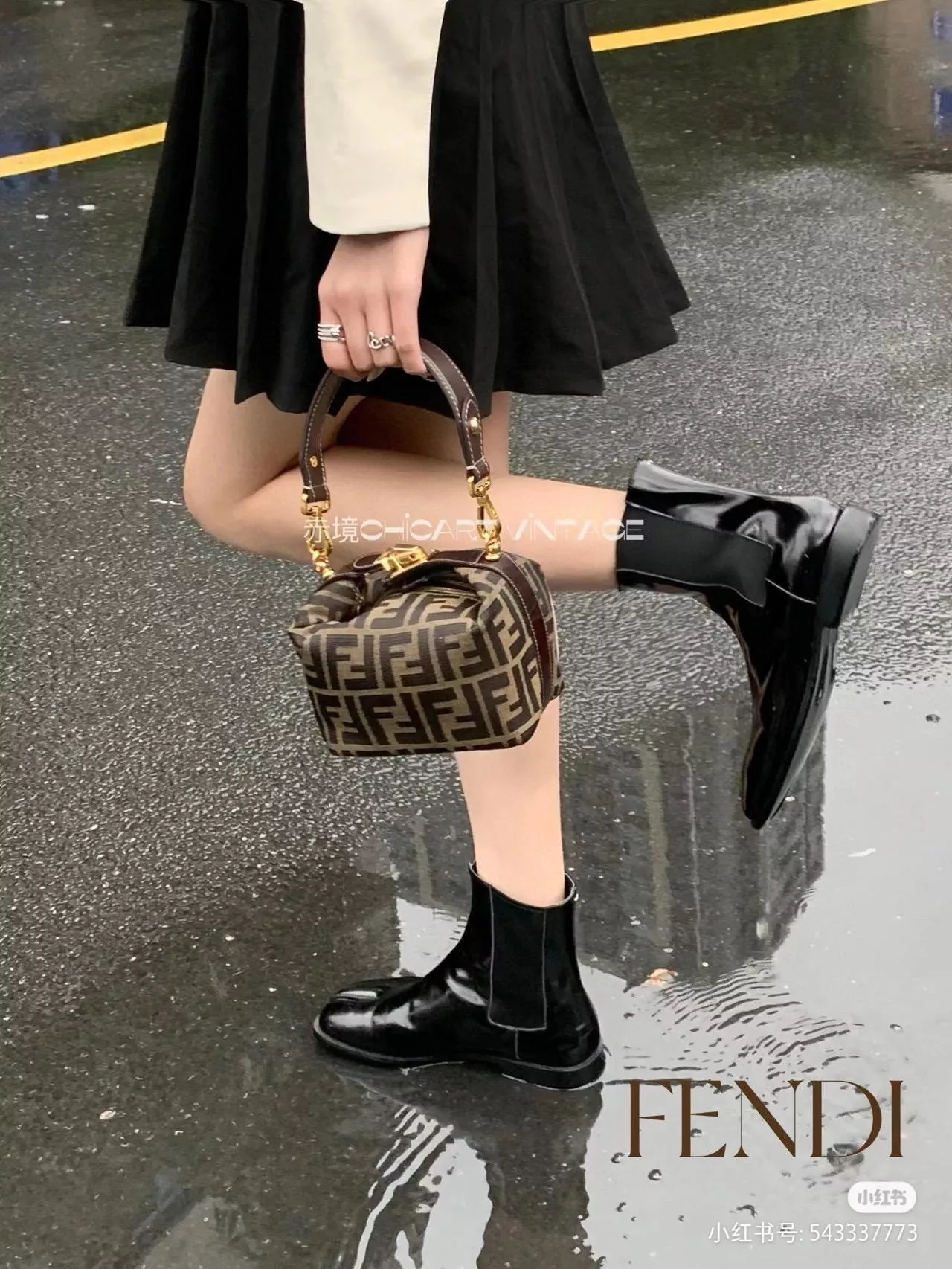 Fendi 芬迪 vintage 中古老花飯盒包 手提包 16cm