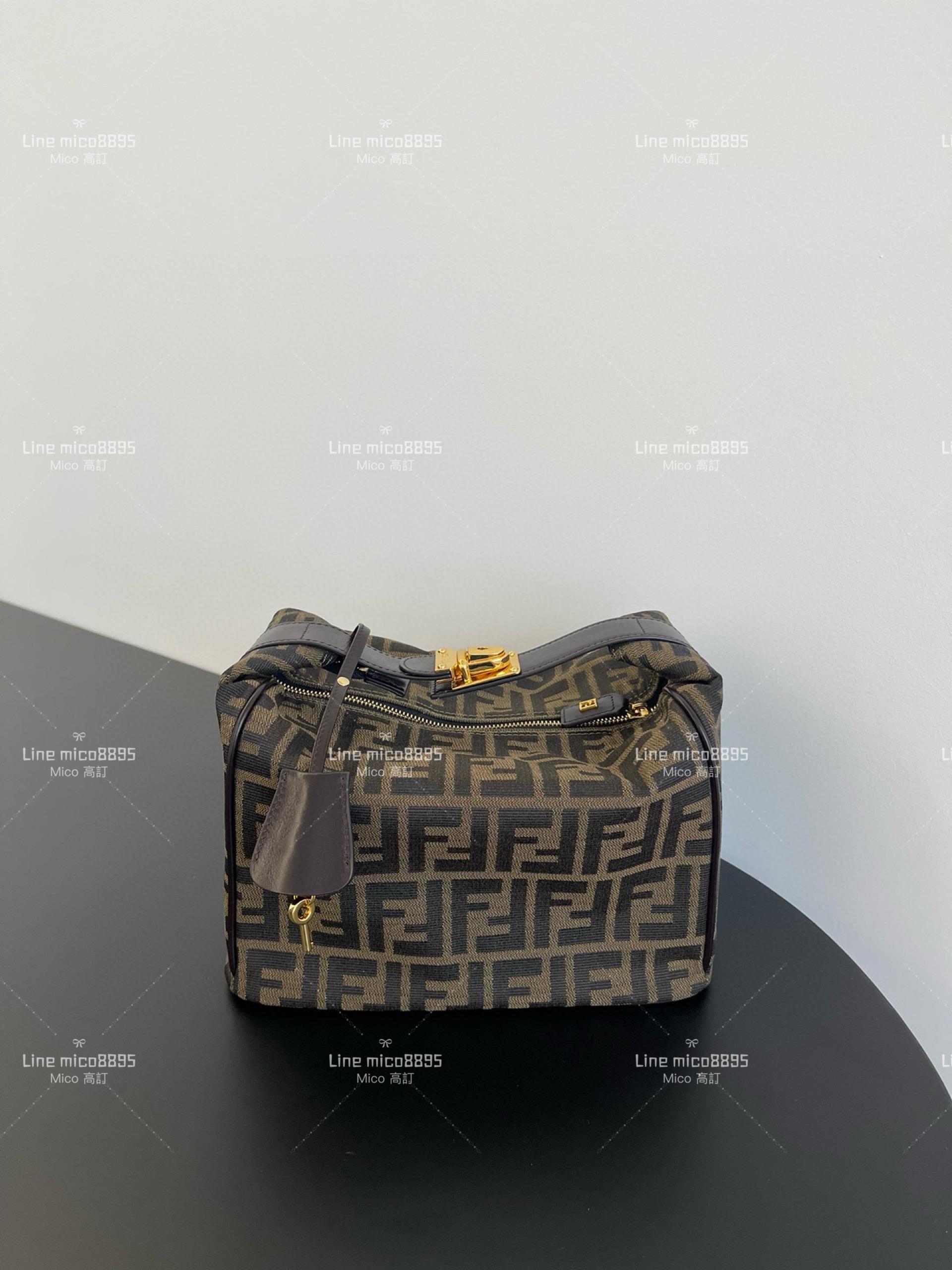 Fendi 芬迪 vintage 中古老花飯盒包 手提包 大款 25cm