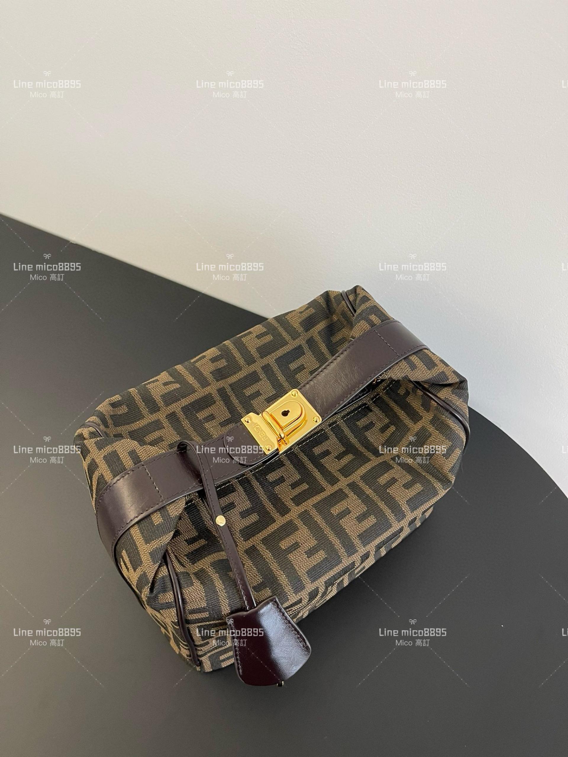 Fendi 芬迪 vintage 中古老花飯盒包 手提包 大款 25cm