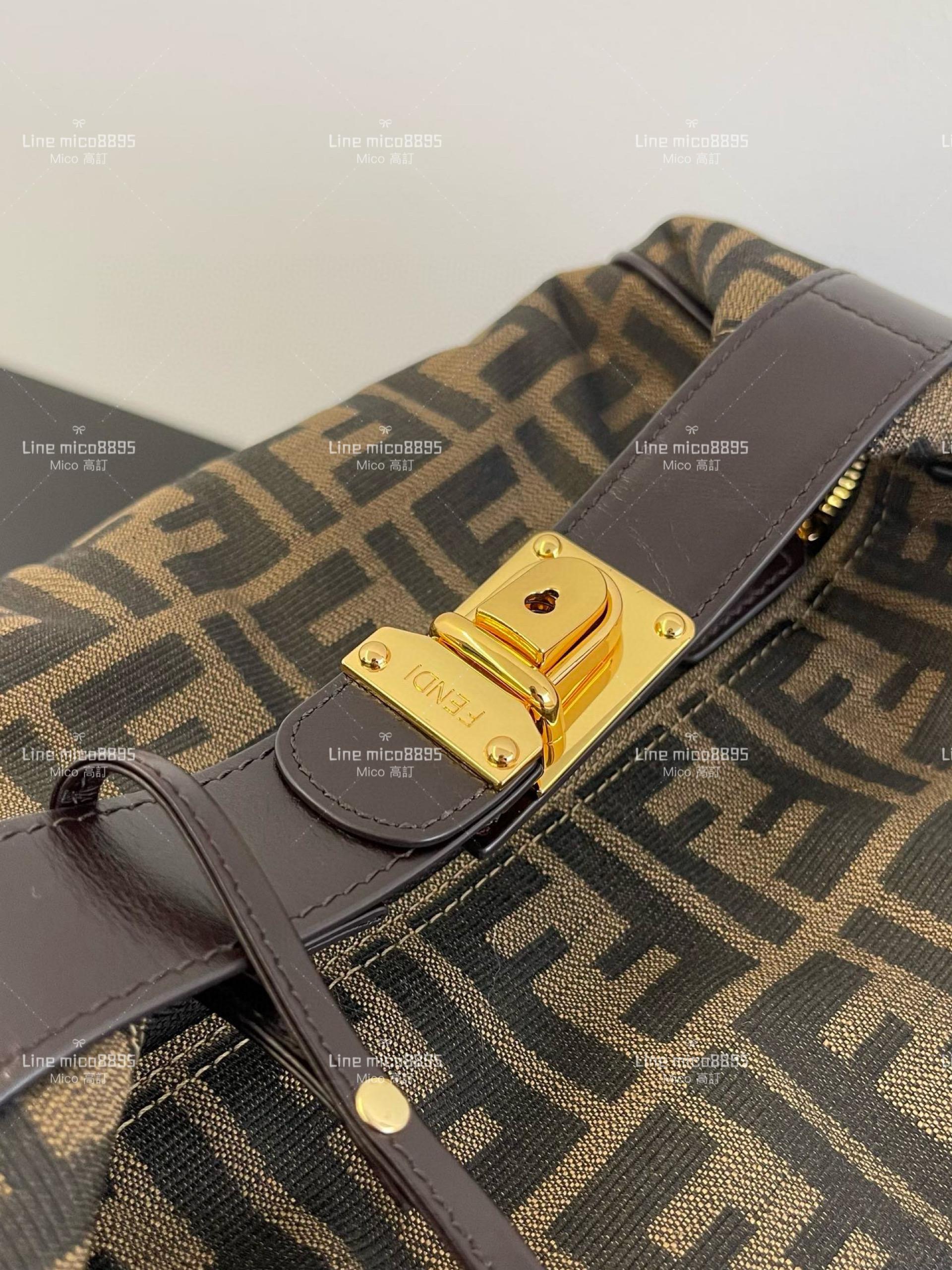 Fendi 芬迪 vintage 中古老花飯盒包 手提包 大款 25cm