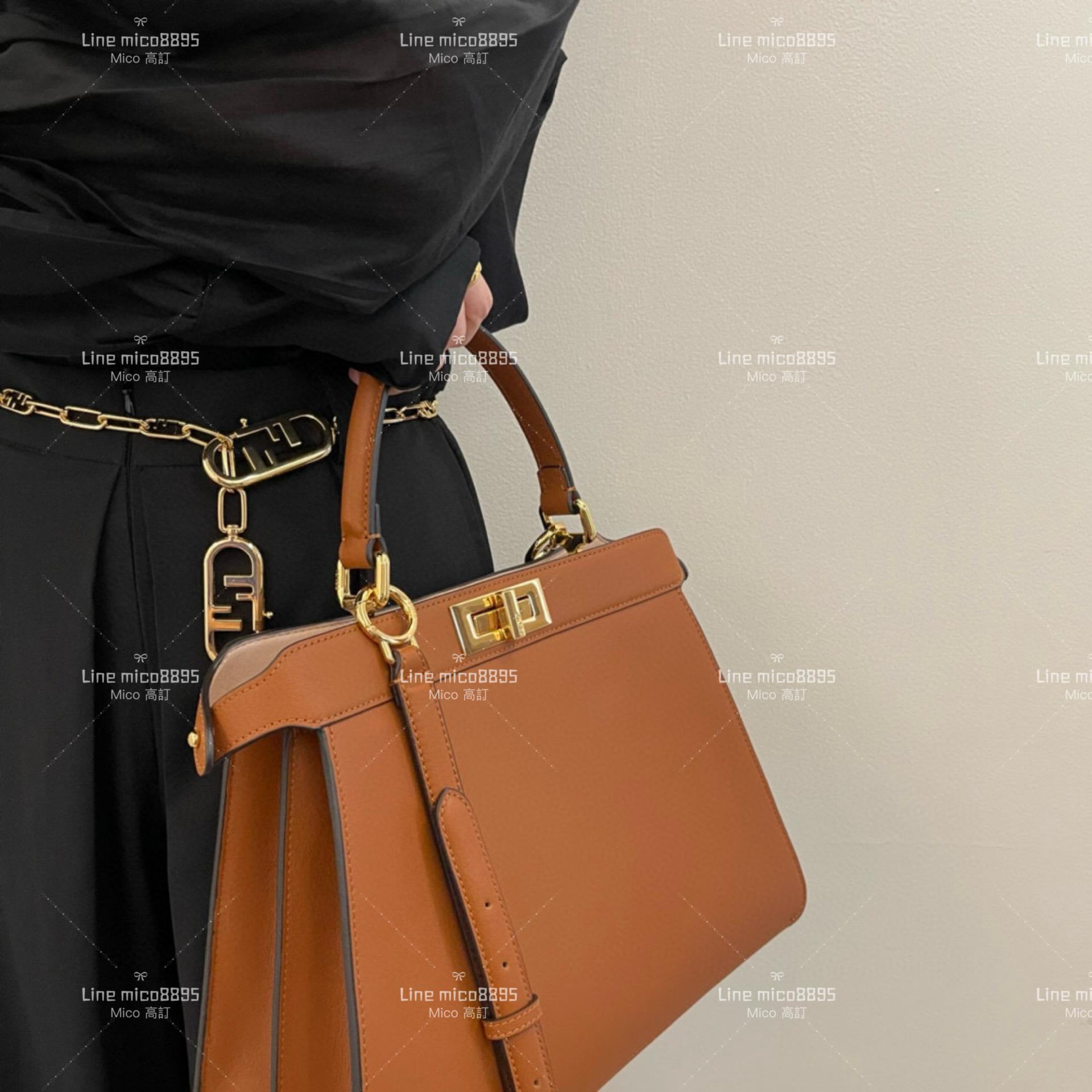 Fendi 芬迪 全新大號 焦糖色 peekaboo 風琴包/梯形包 33cm