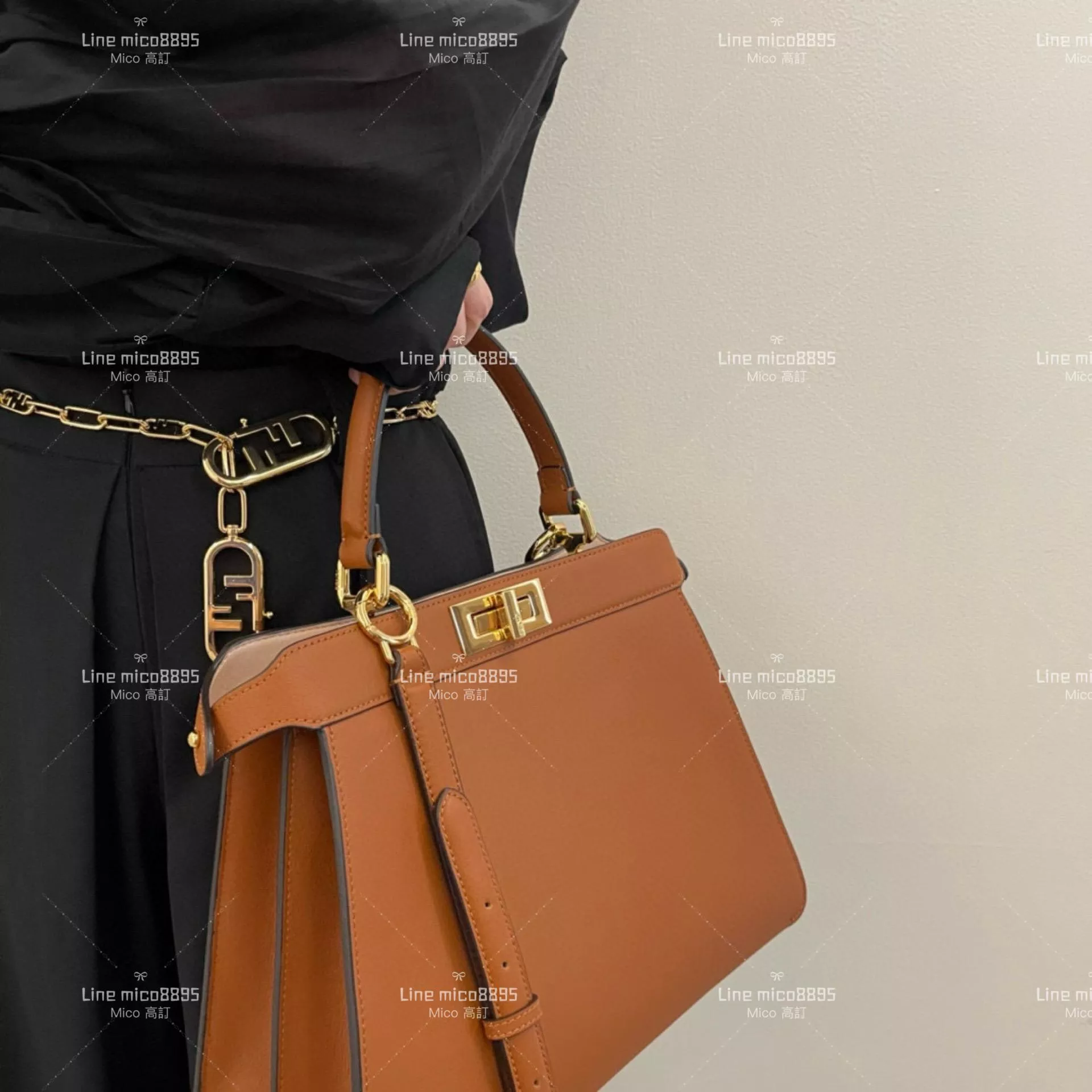 Fendi 芬迪 全新大號 焦糖色 peekaboo 風琴包/梯形包 33cm