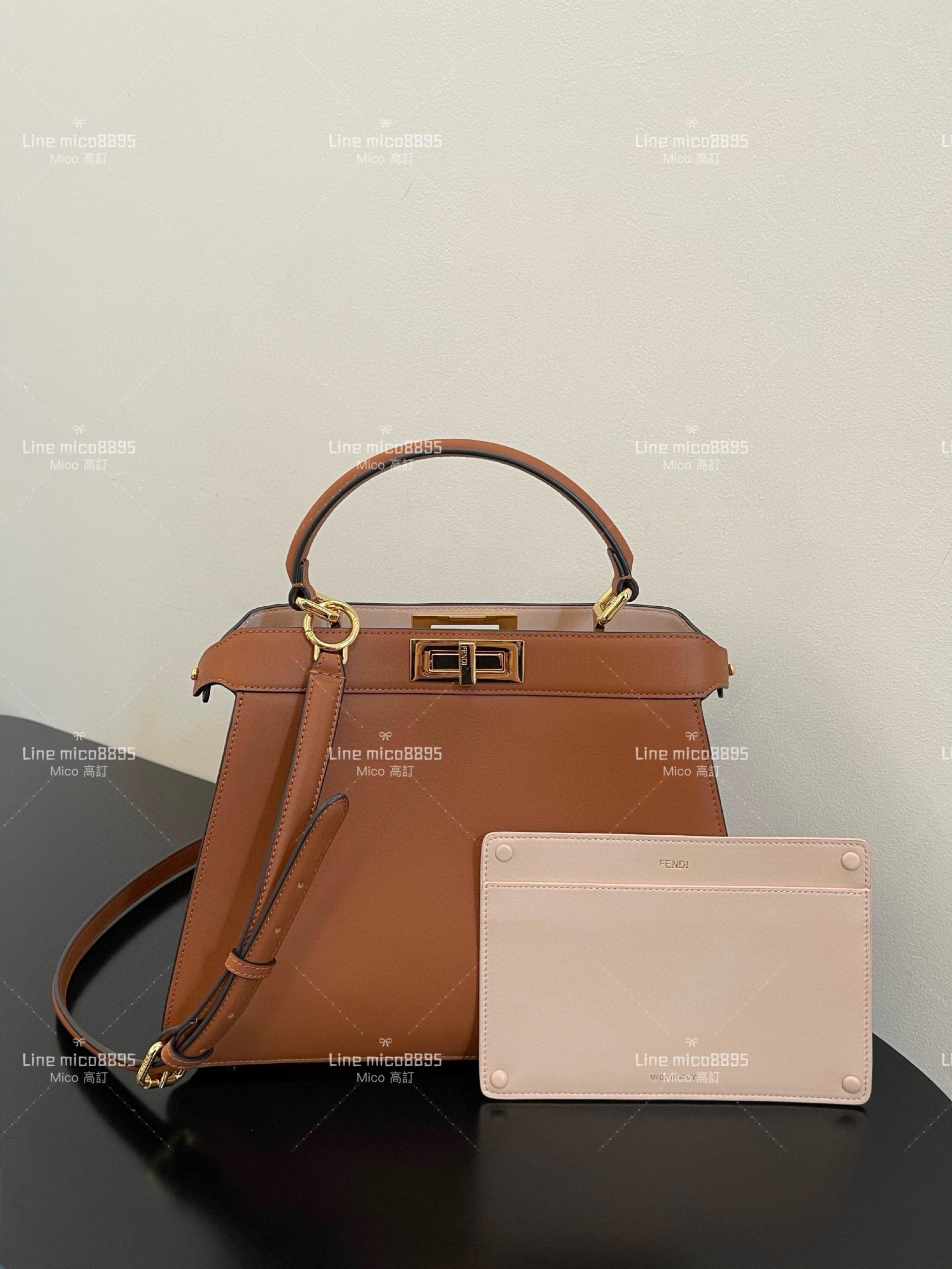 Fendi 芬迪 全新大號 焦糖色 peekaboo 風琴包/梯形包 33cm