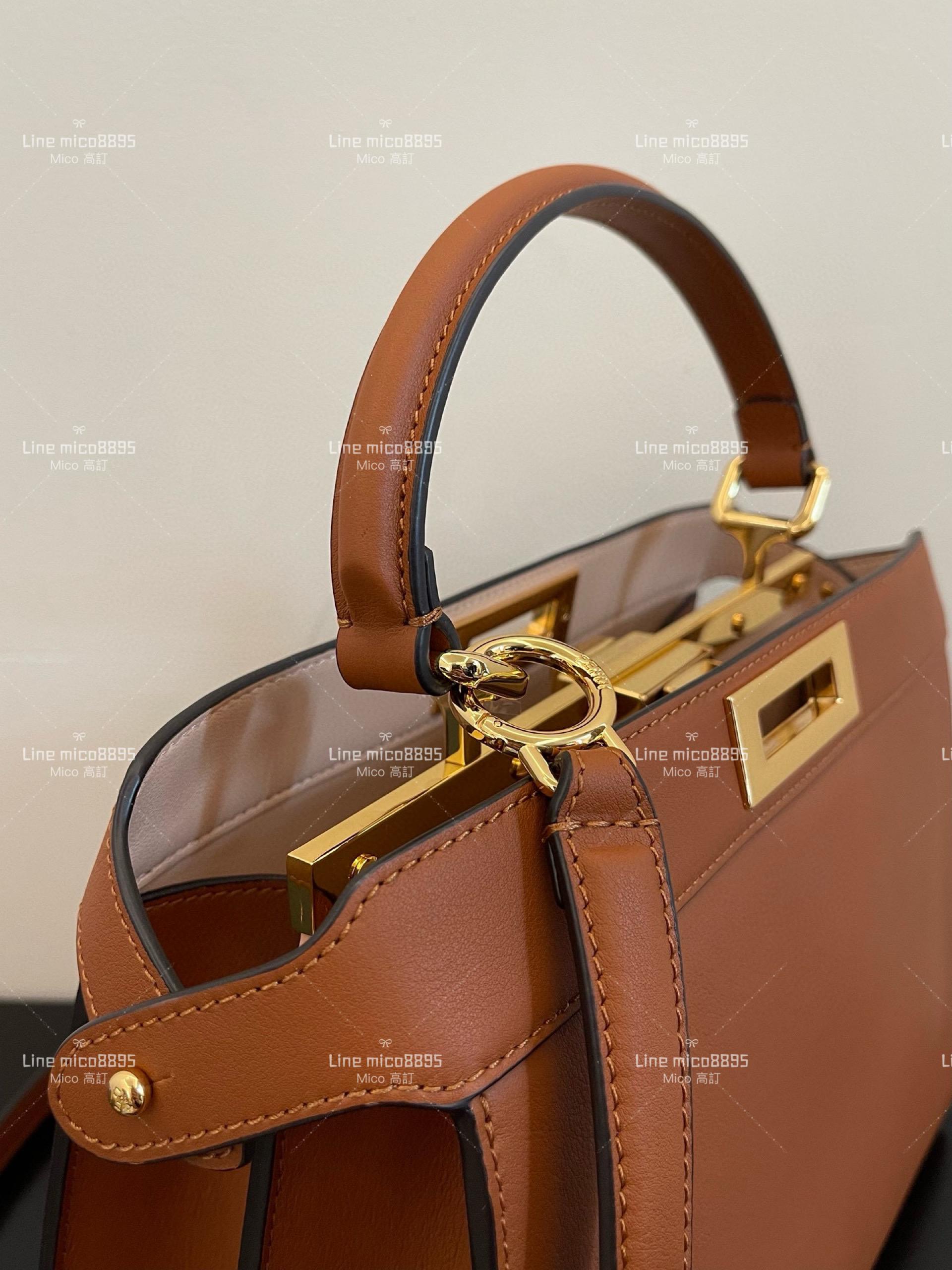 Fendi 芬迪 全新大號 焦糖色 peekaboo 風琴包/梯形包 33cm