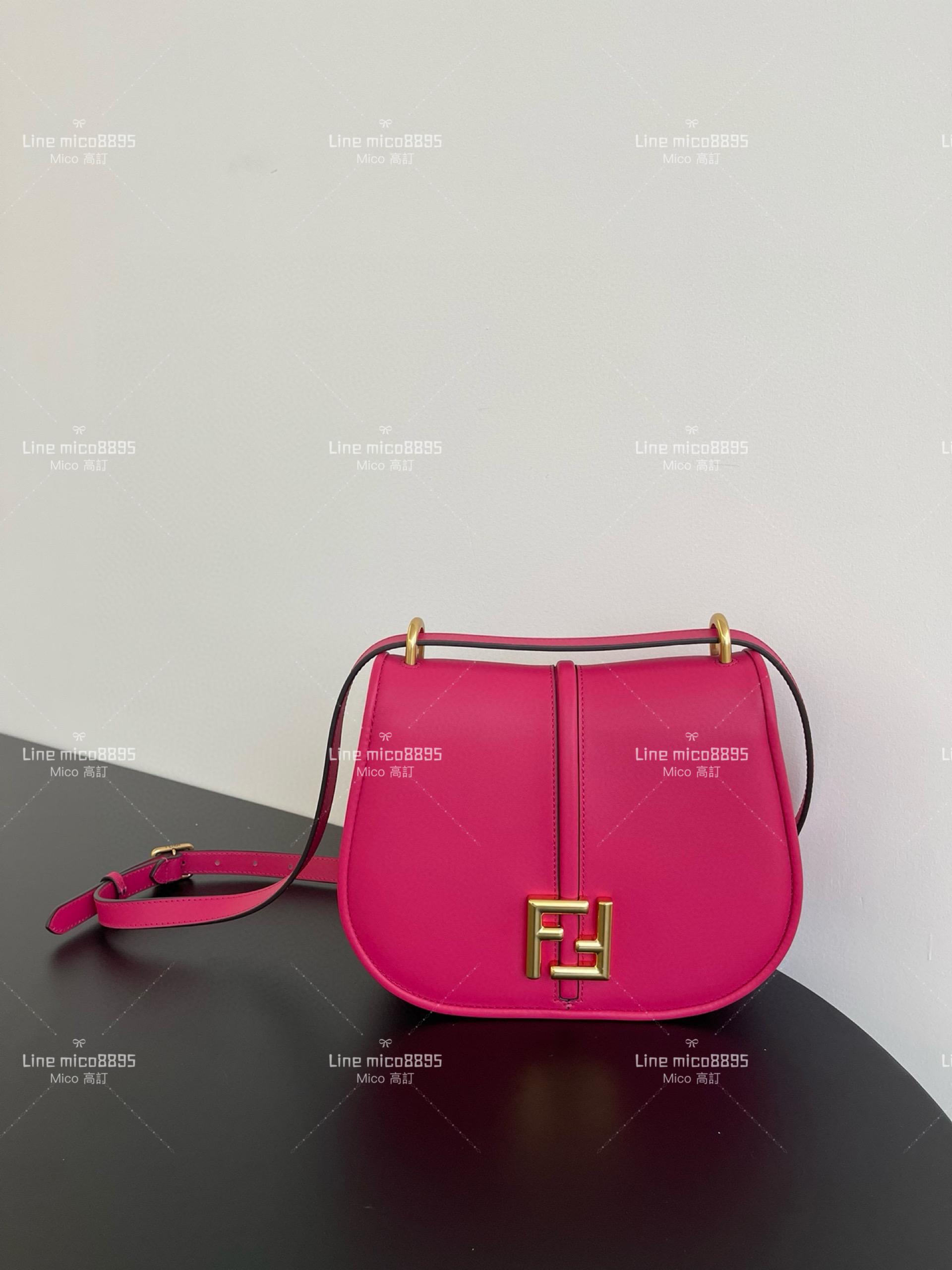Fendi 中號/玫紅色 C'mon復古馬鞍包 Cmon馬提包 肩帶可以斜背、手挎、腋下 25cm