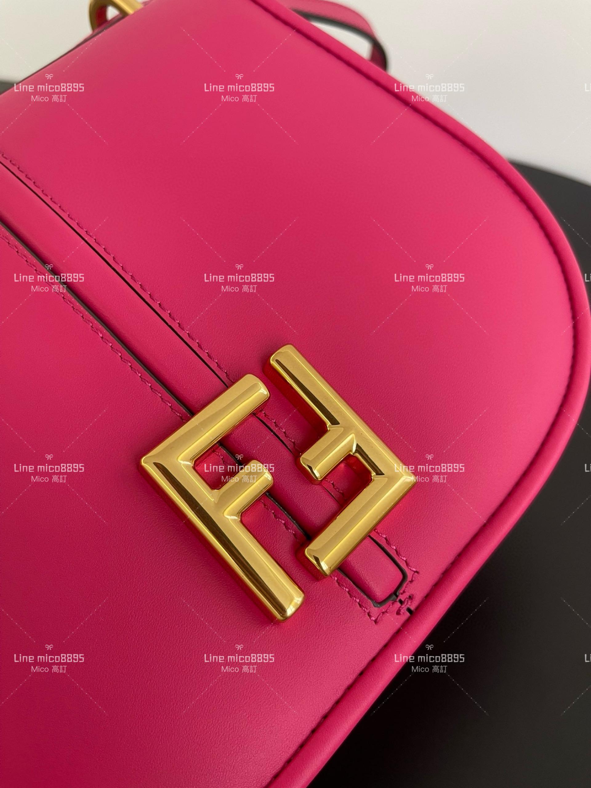 Fendi 中號/玫紅色 C'mon復古馬鞍包 Cmon馬提包 肩帶可以斜背、手挎、腋下 25cm