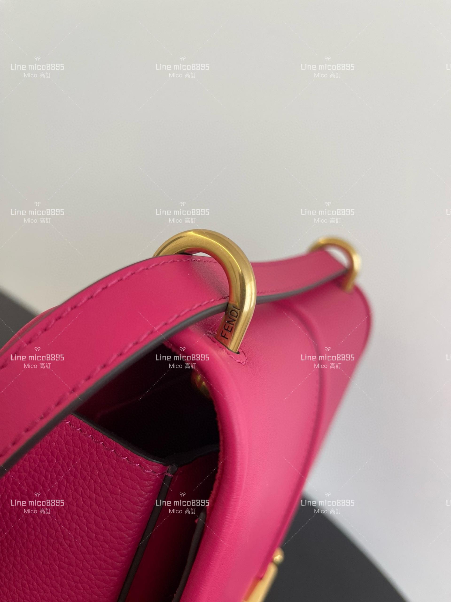 Fendi 中號/玫紅色 C'mon復古馬鞍包 Cmon馬提包 肩帶可以斜背、手挎、腋下 25cm