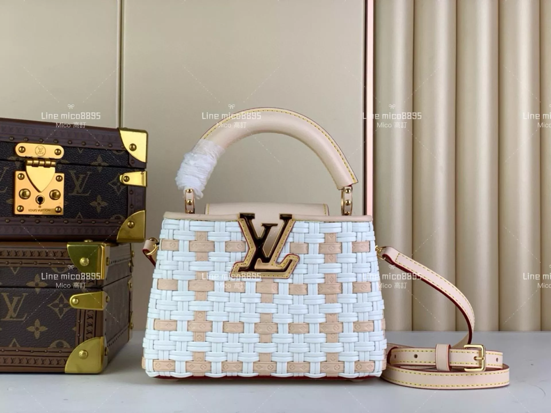 LV Heavenly Capucines mini 手袋 情人節系列 粉拼白（編織）21cm