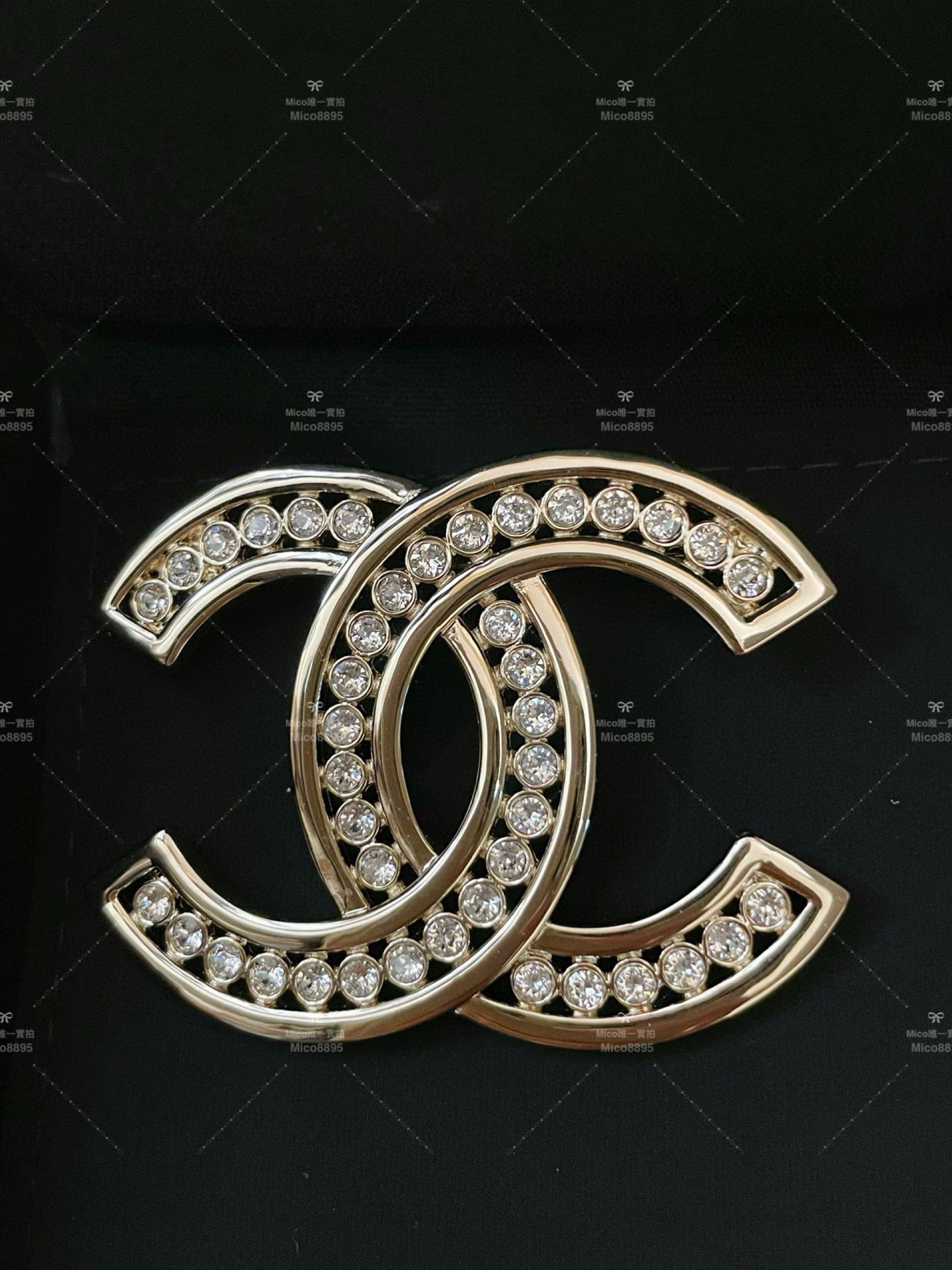 CHANEL 手工拉絲工藝 鑽款雙C胸針