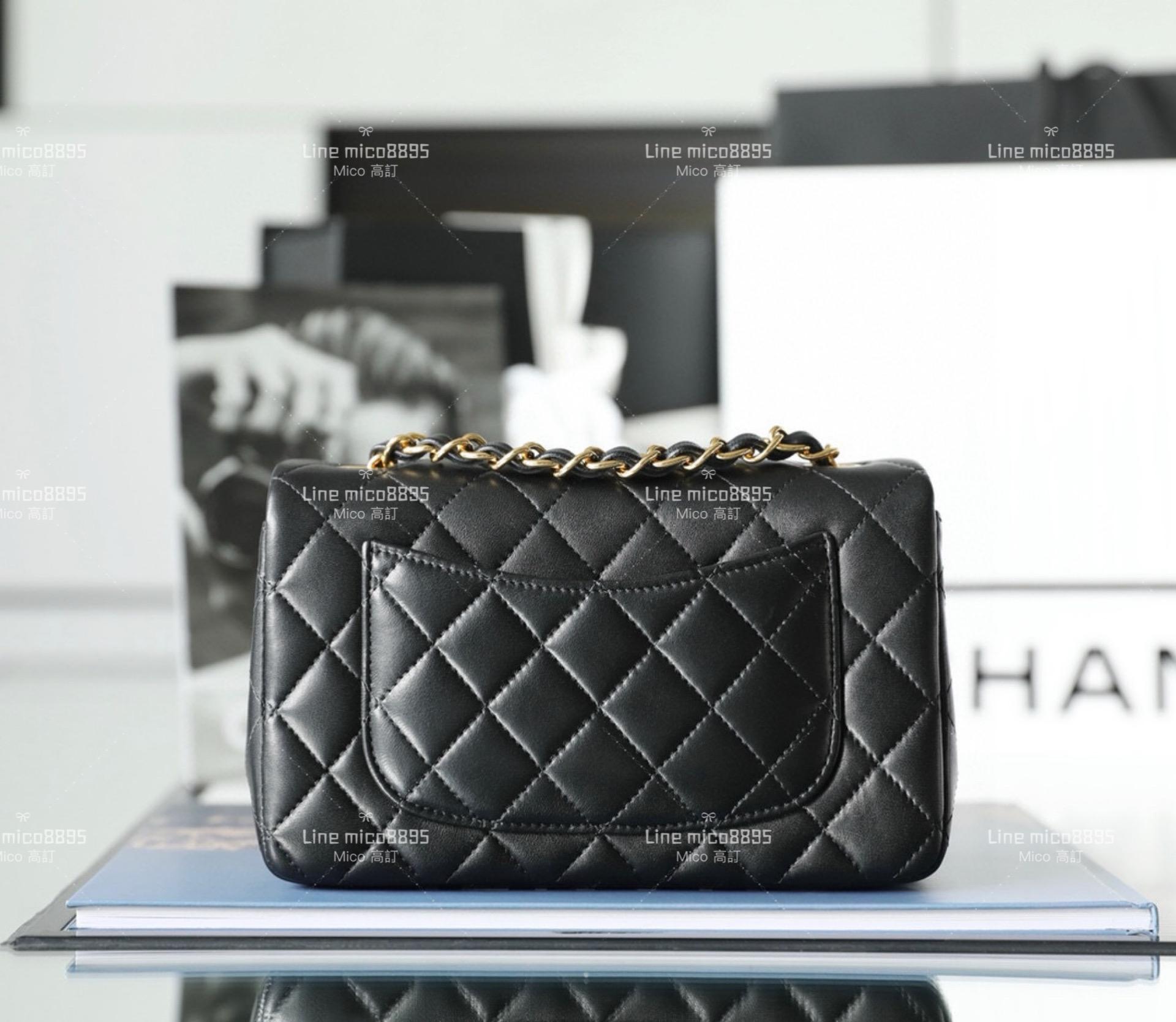 CHANEL Classic Flip CF 大mini 黑色/羊皮/金釦 20cm