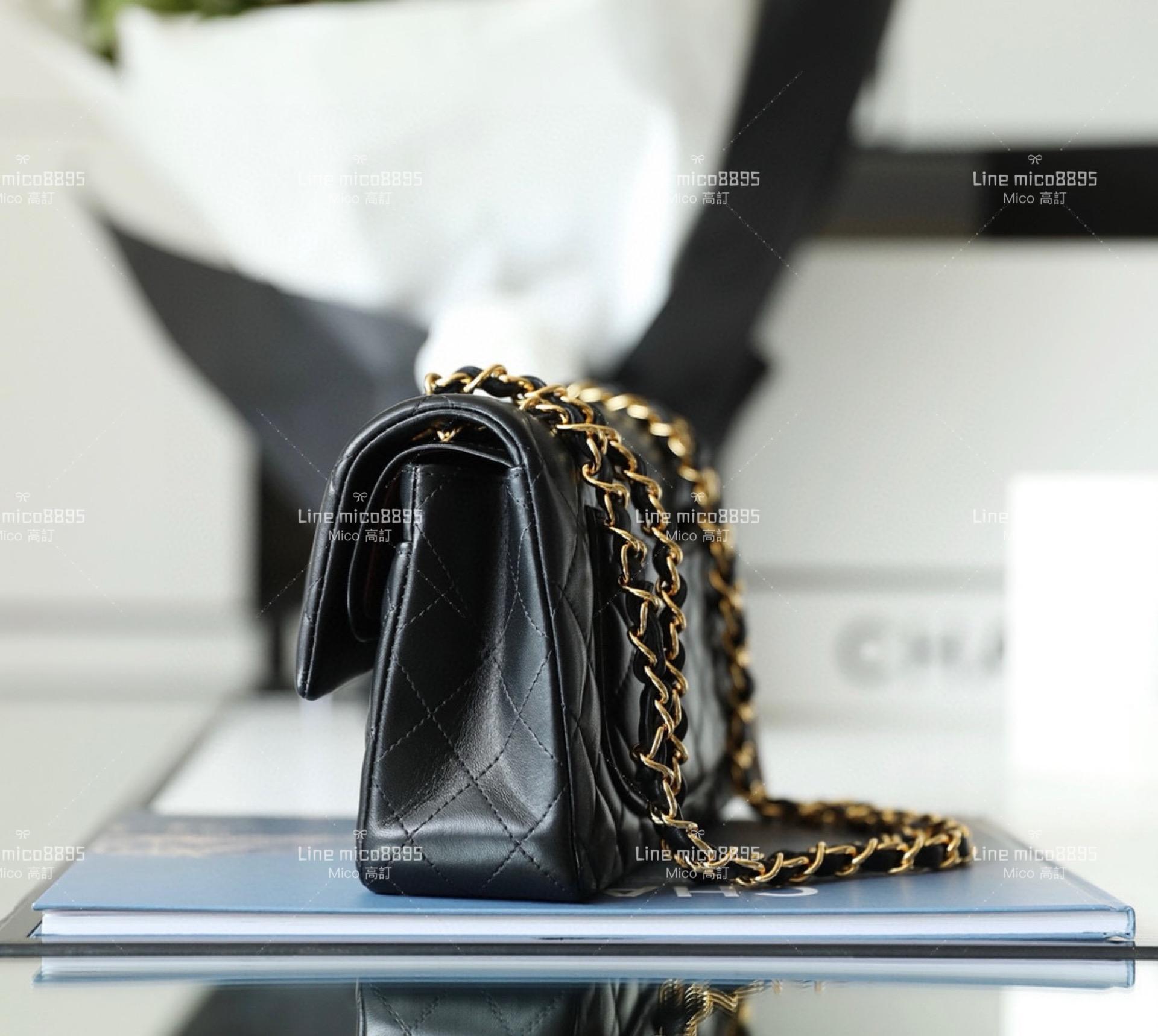 CHANEL Classic Flip Small CF 黑色/羊皮/金釦 23cm