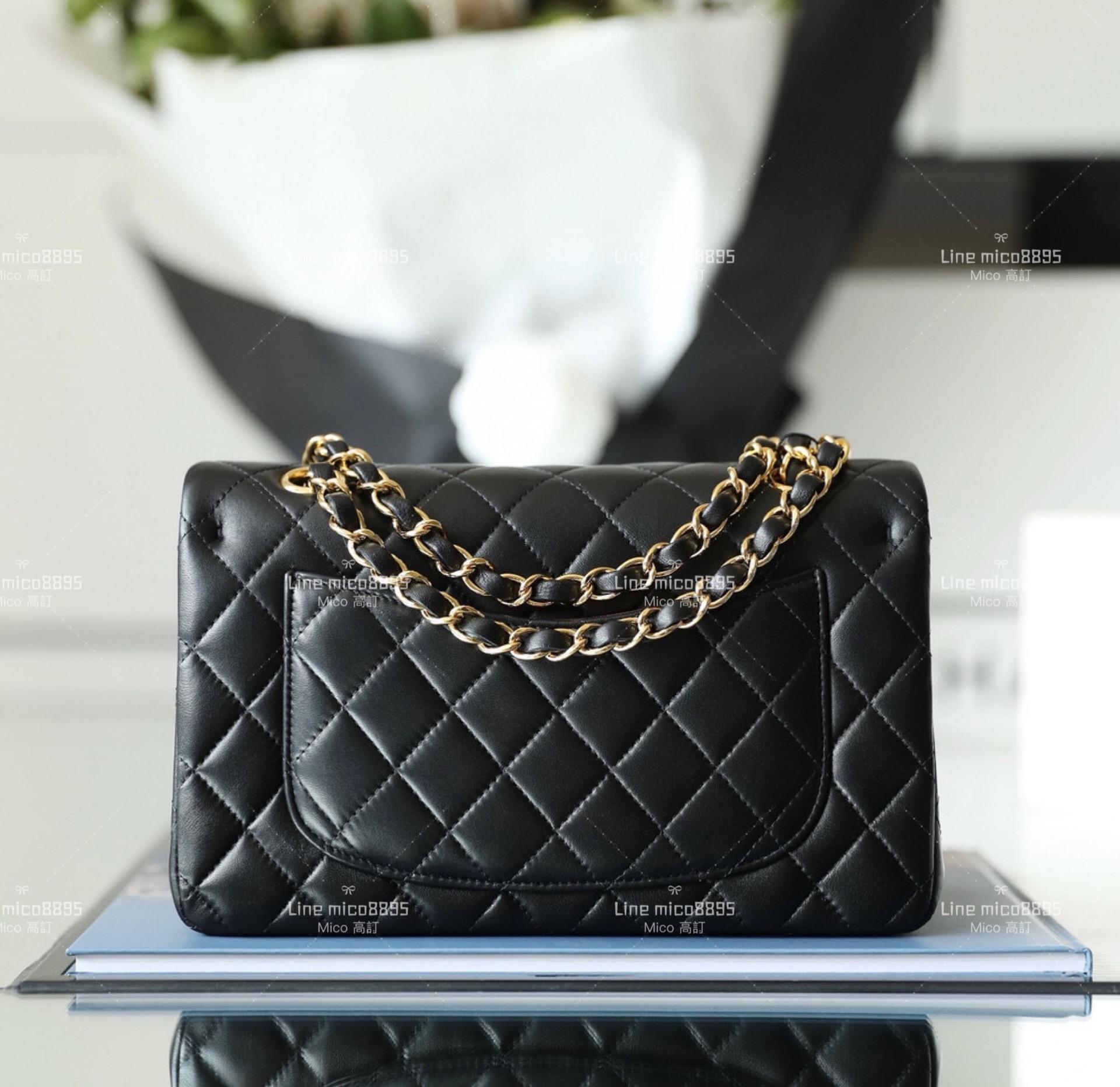 CHANEL Classic Flip Small CF 黑色/羊皮/金釦 23cm