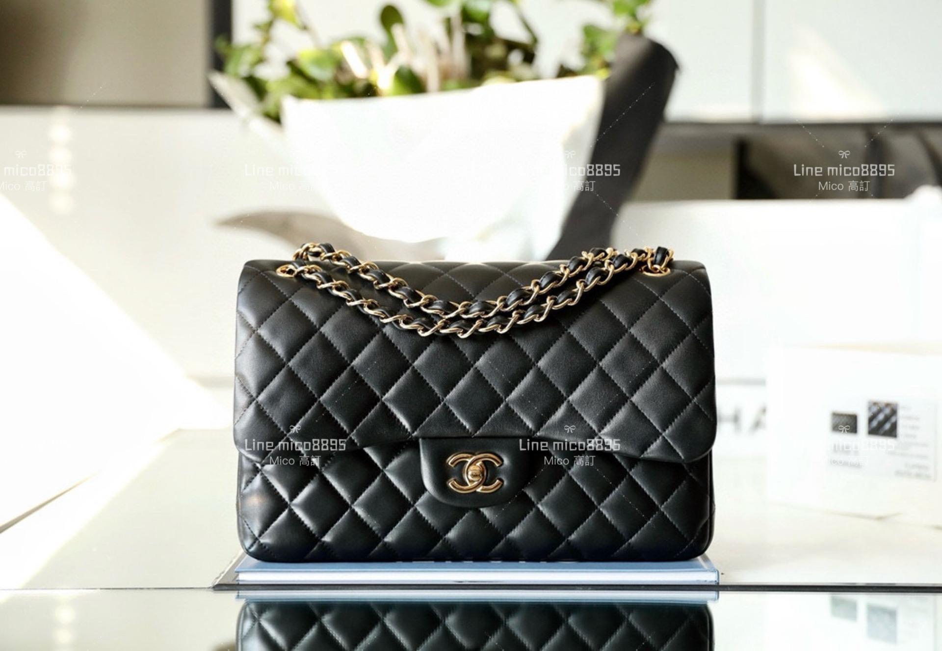 CHANEL Classic Flip Jumbo CF 口蓋包 黑色/羊皮/金釦 30cm