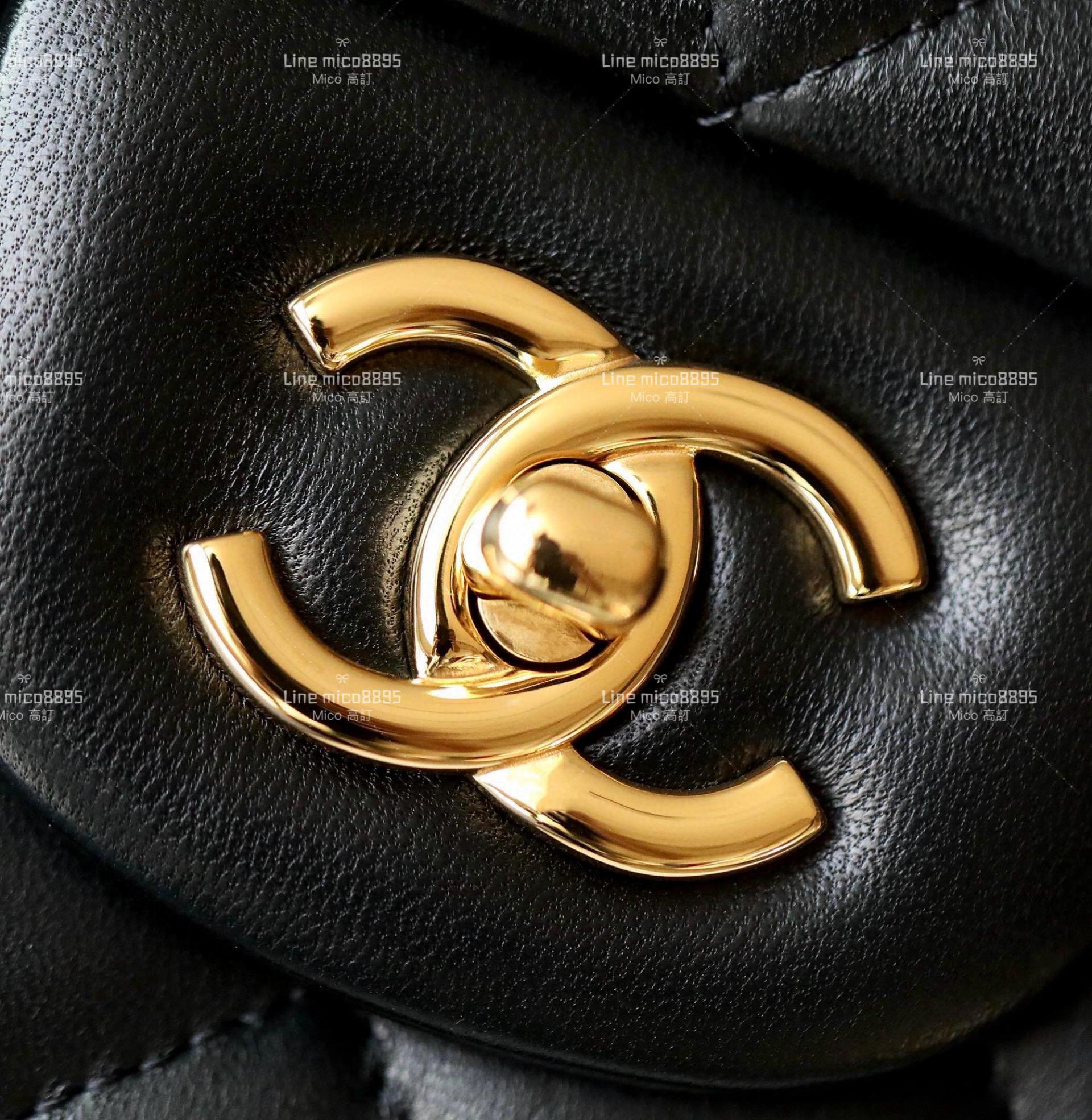 CHANEL Classic Flip Jumbo CF 口蓋包 黑色/羊皮/金釦 30cm