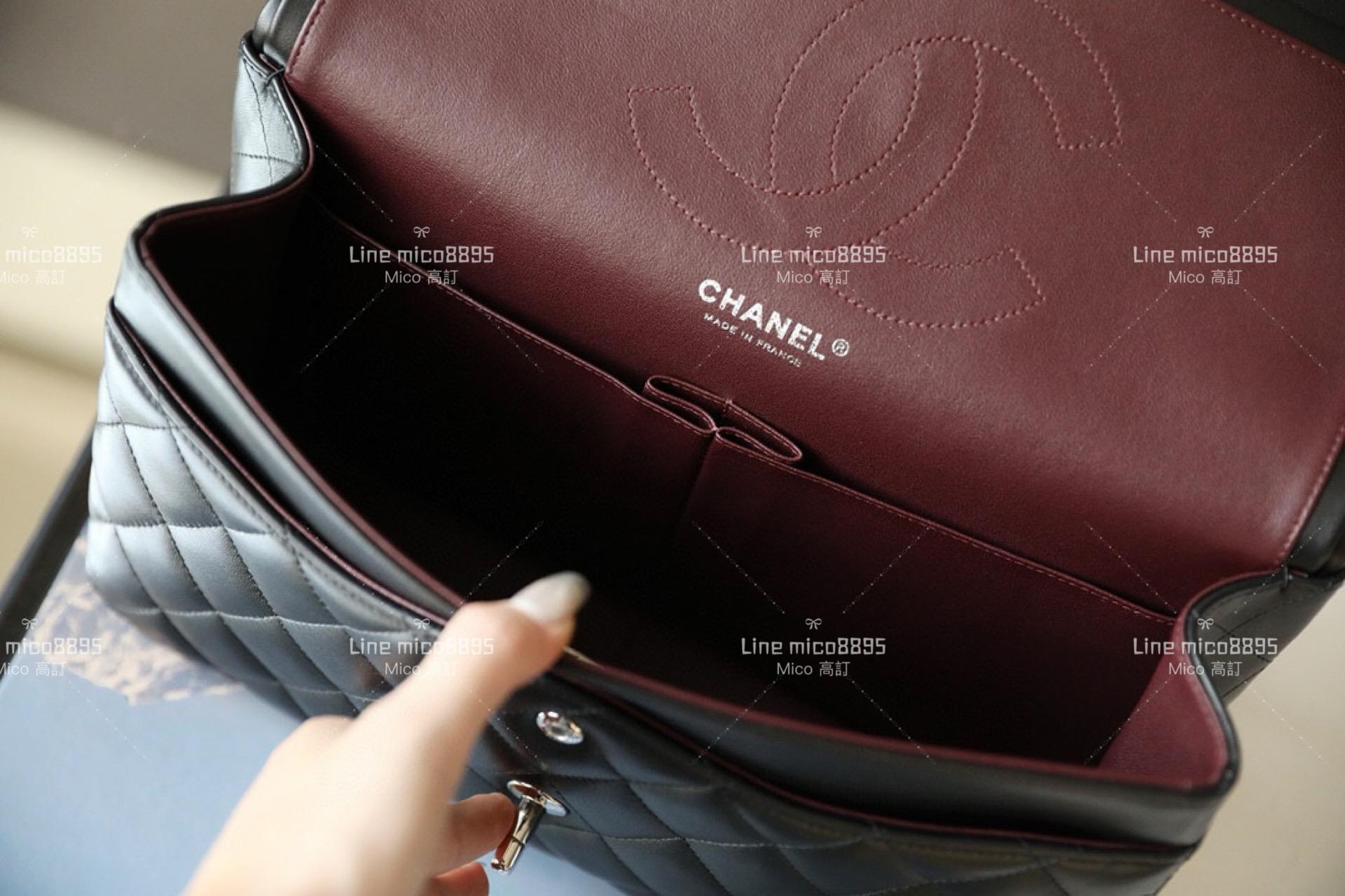 CHANEL Classic Flip CF 大號黑色/羊皮/銀釦 25cm