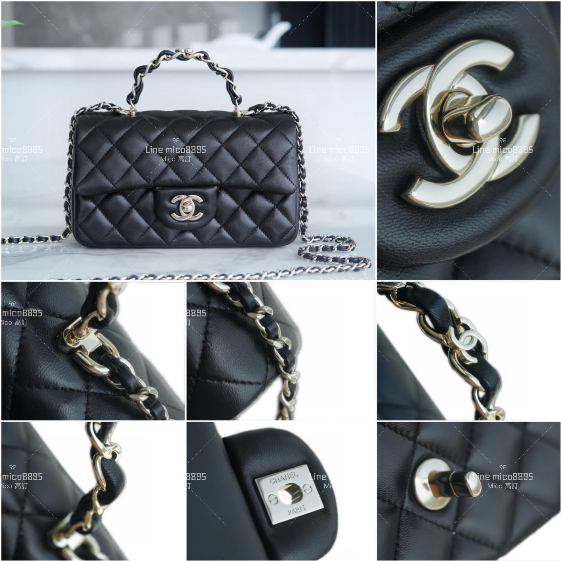CHANEL 雙C金屬穿皮手柄Handle bag 淡金釦/小羊皮 20cm
