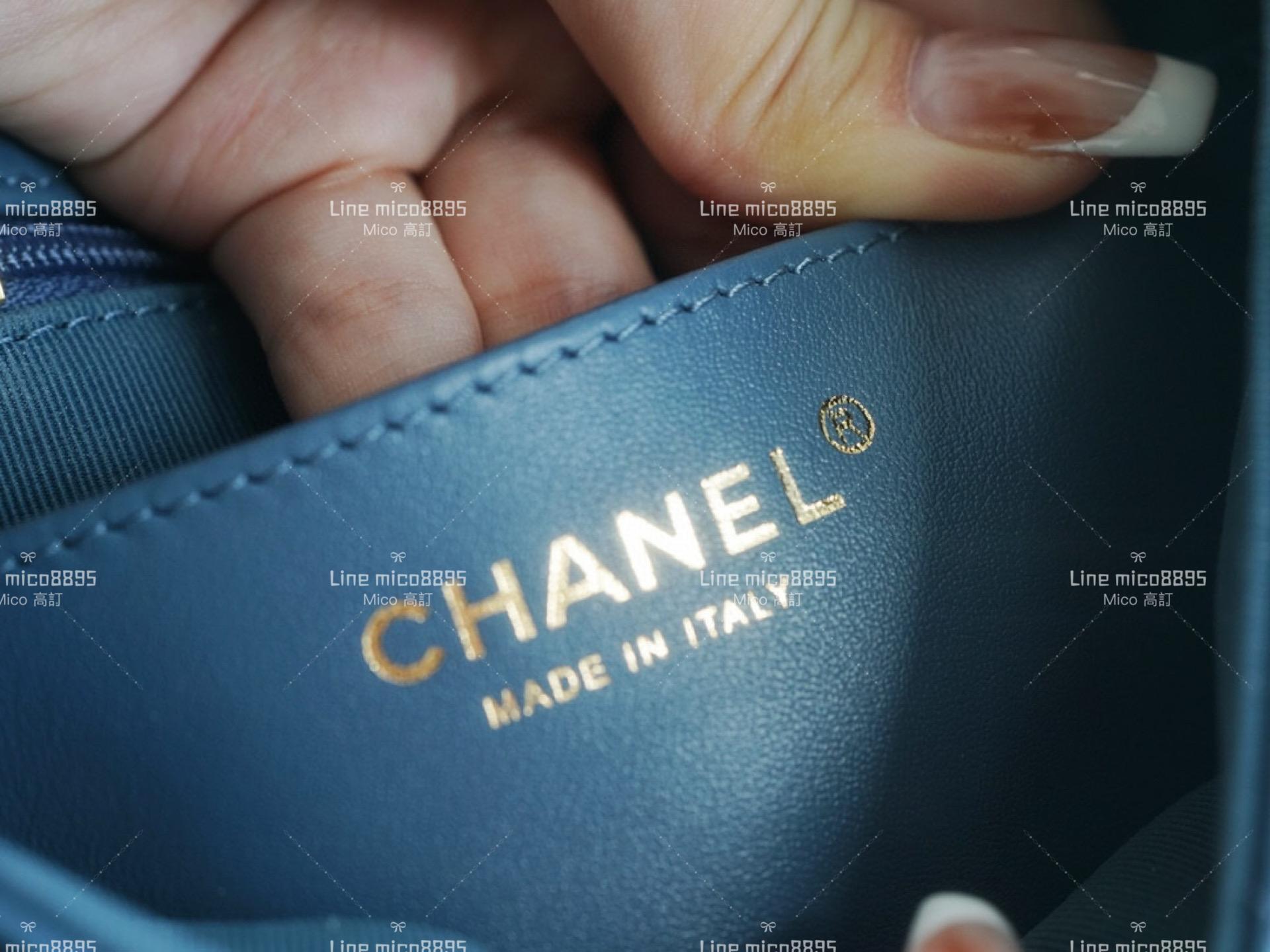 CHANEL 19系列 穿皮肩帶 褶皺小牛皮口蓋包 霧霾藍 20.5cm