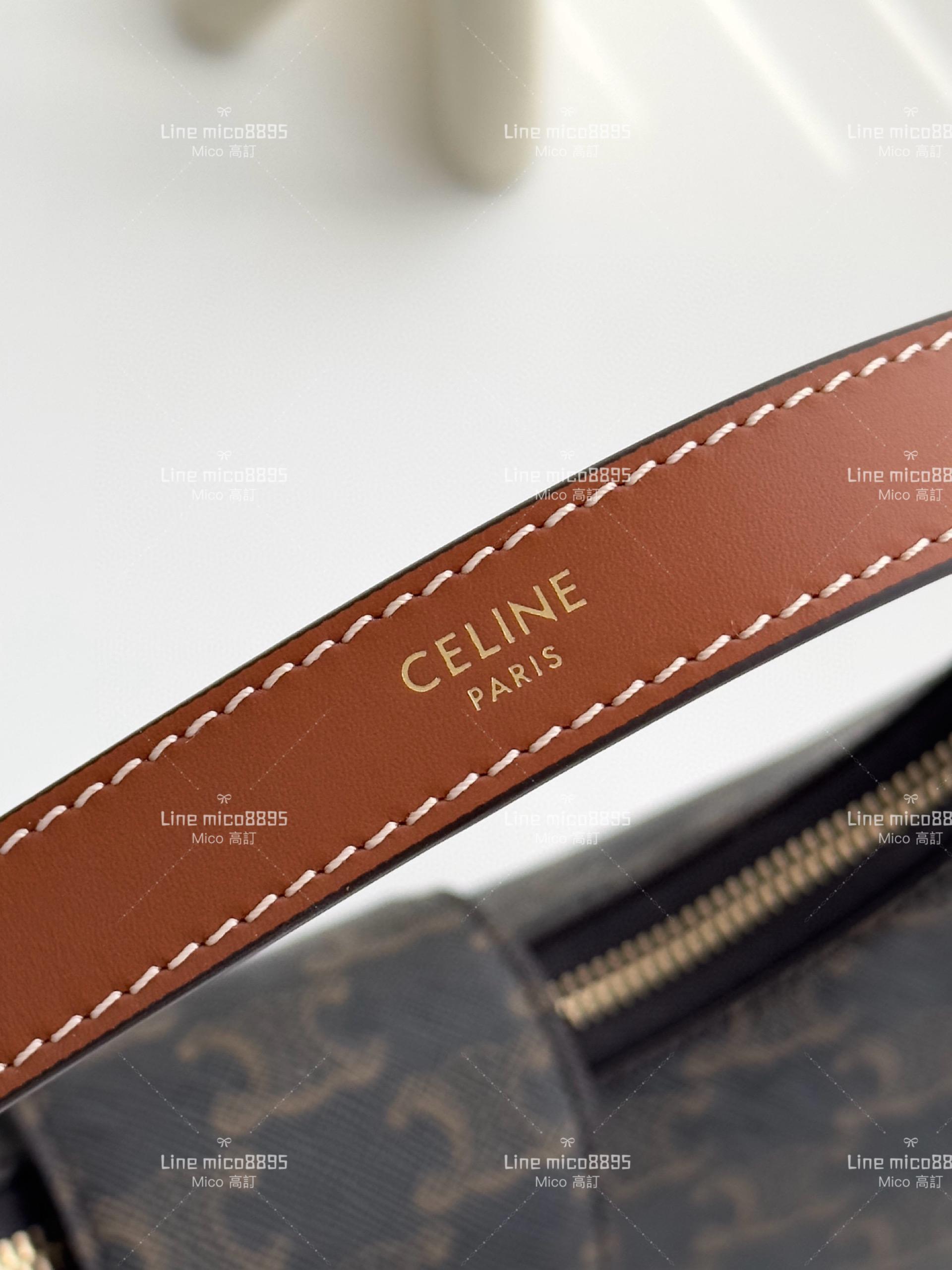 CELINE｜老花棕 AVA TRIOMPHE 標誌印花牛皮革手袋 月牙包/腋下包 Lisa同款 23cm