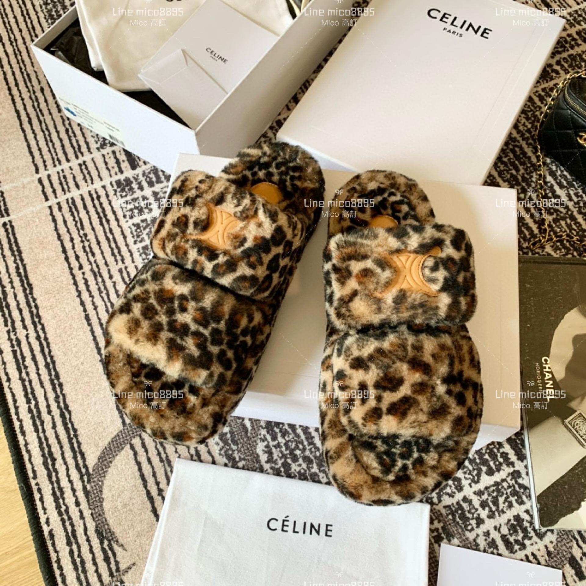 Celine 網紅款 豹紋款 羊毛凱旋拖鞋 毛毛拖鞋 35-39