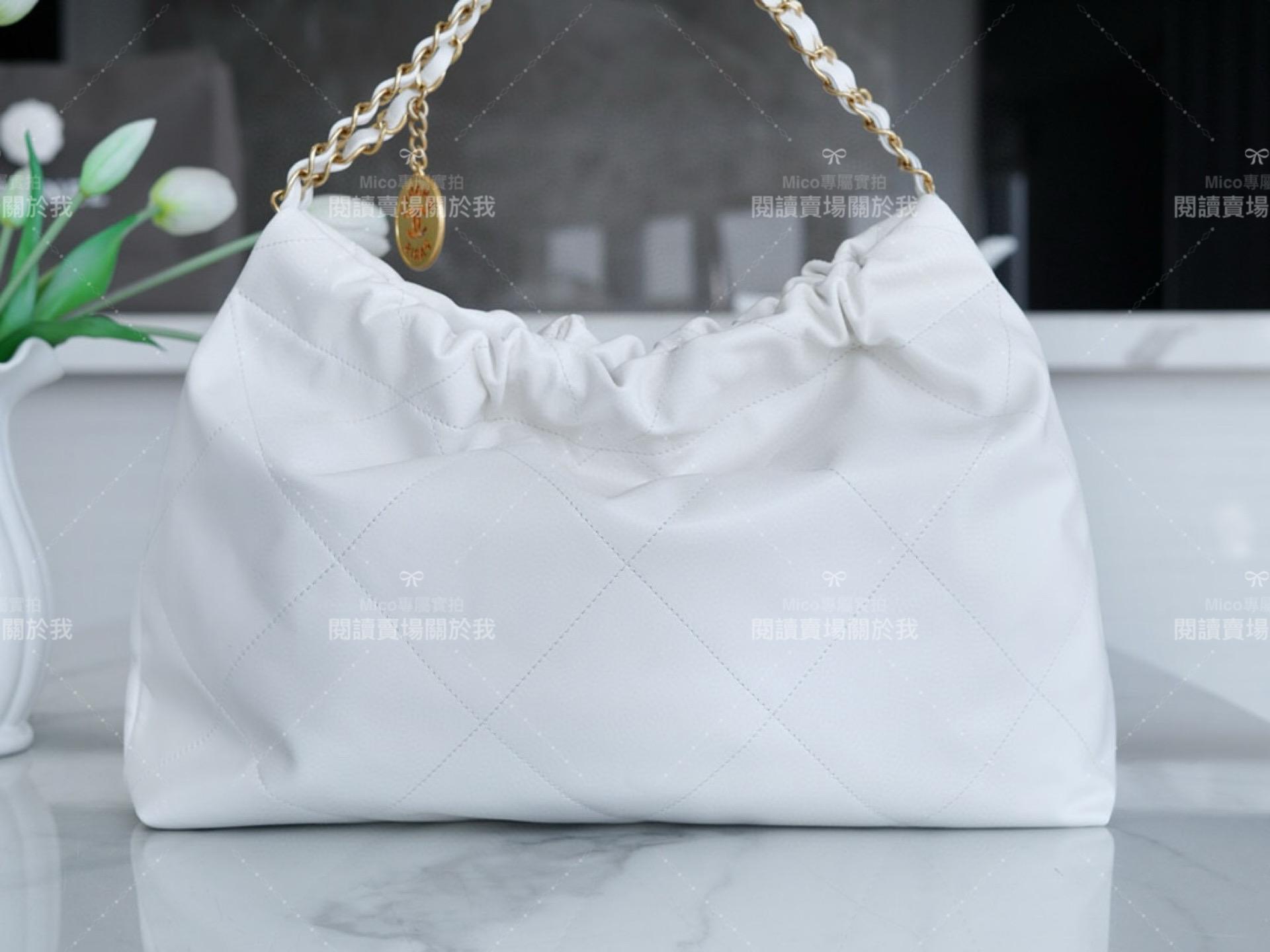 CHANEL 24c 橫版22Bag 白色金字 牛皮 45cm