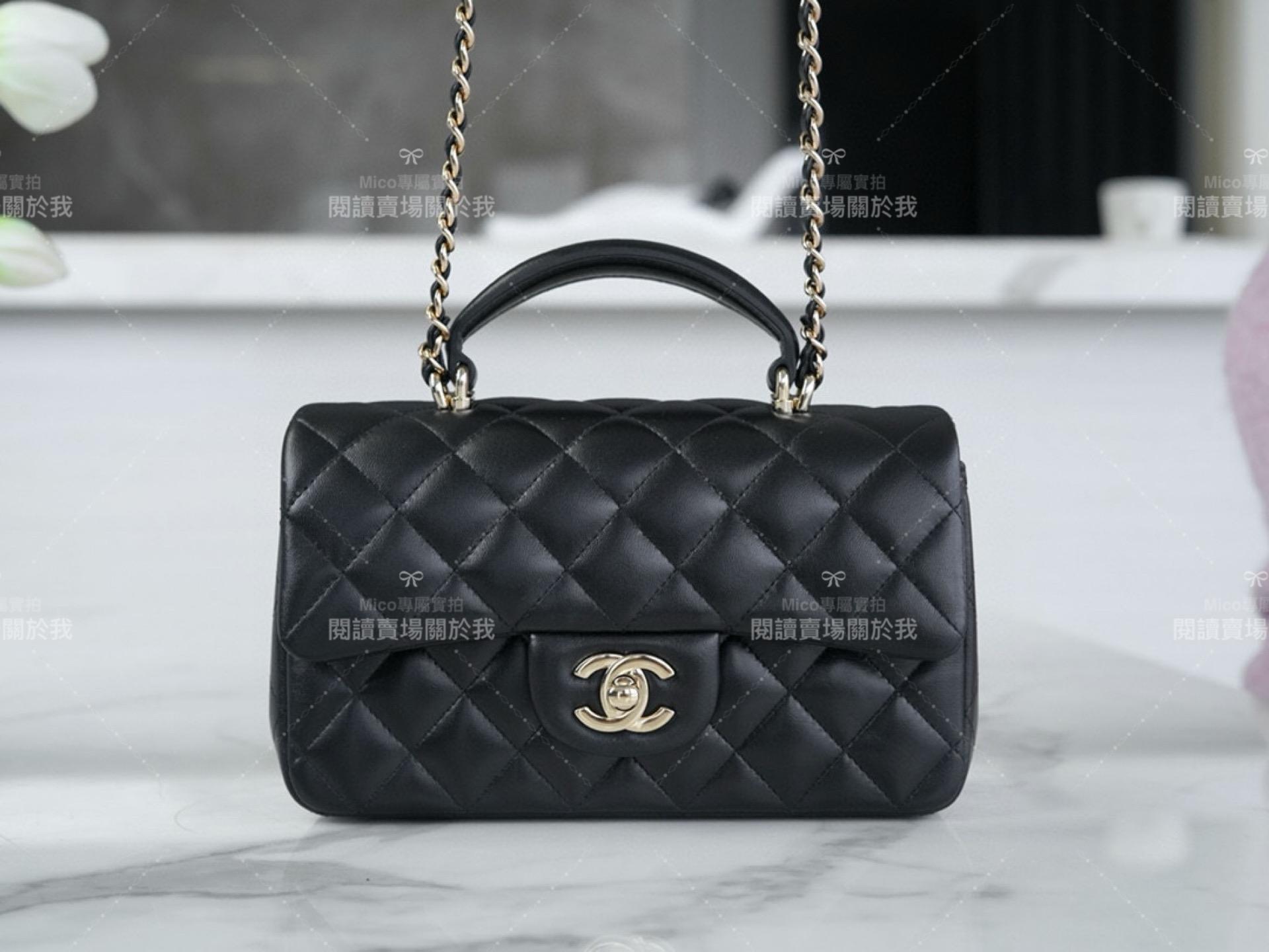 CHANEL 23p 手柄款cf mini 黑色羊皮 20cm