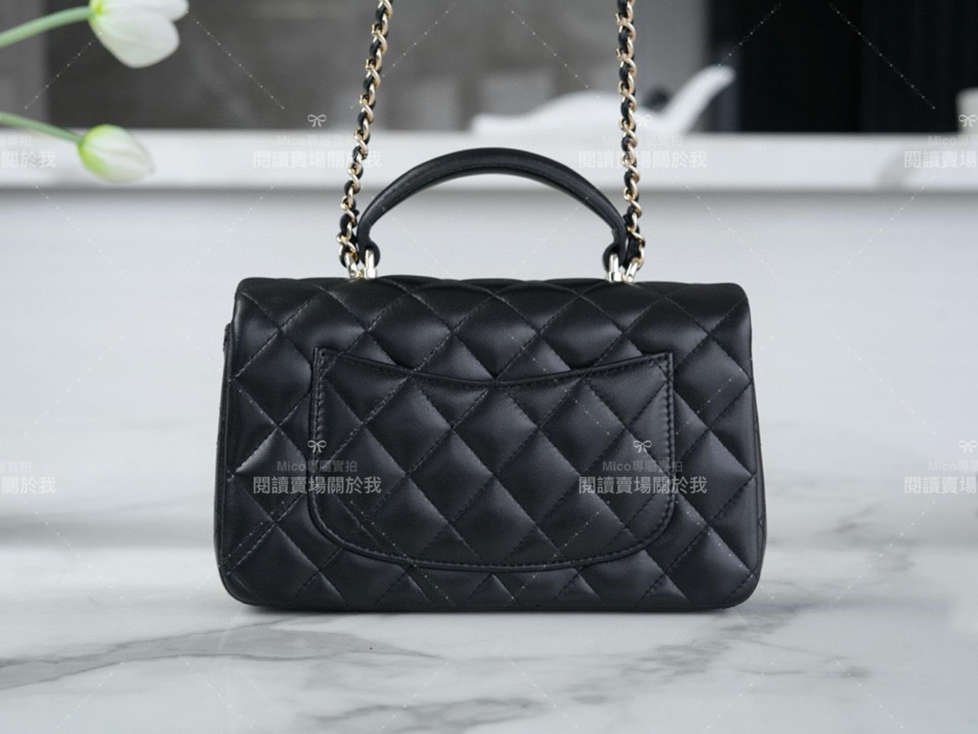 CHANEL 23p 手柄款cf mini 黑色羊皮 20cm