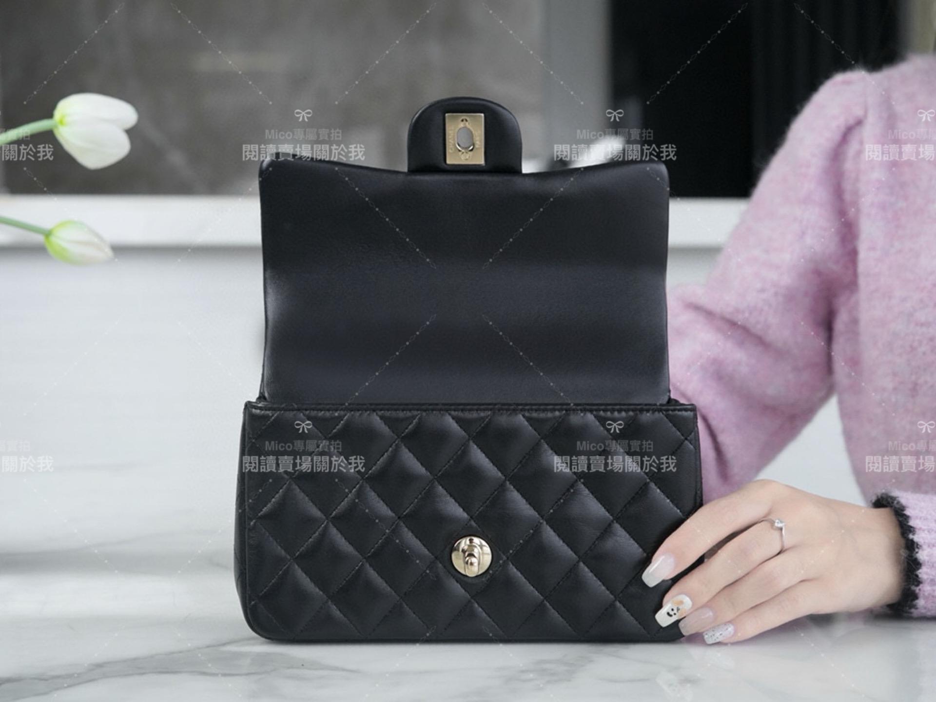 CHANEL 23p 手柄款cf mini 黑色羊皮 20cm