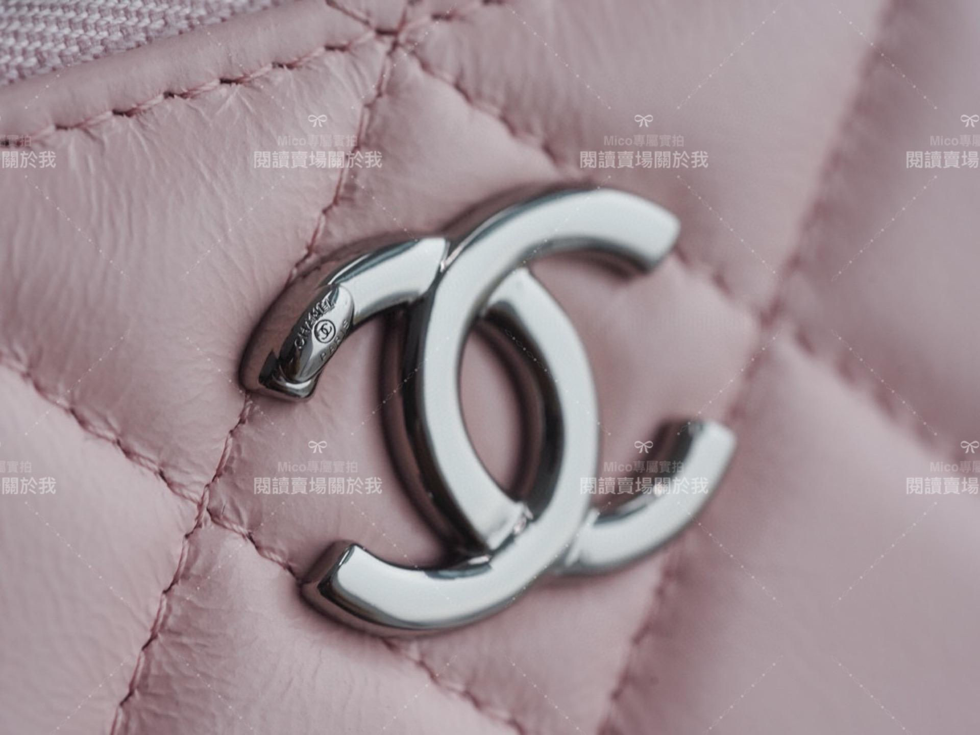 CHANEL 23k 水鑽手柄長盒子化妝包 牛皮/粉色 17cm