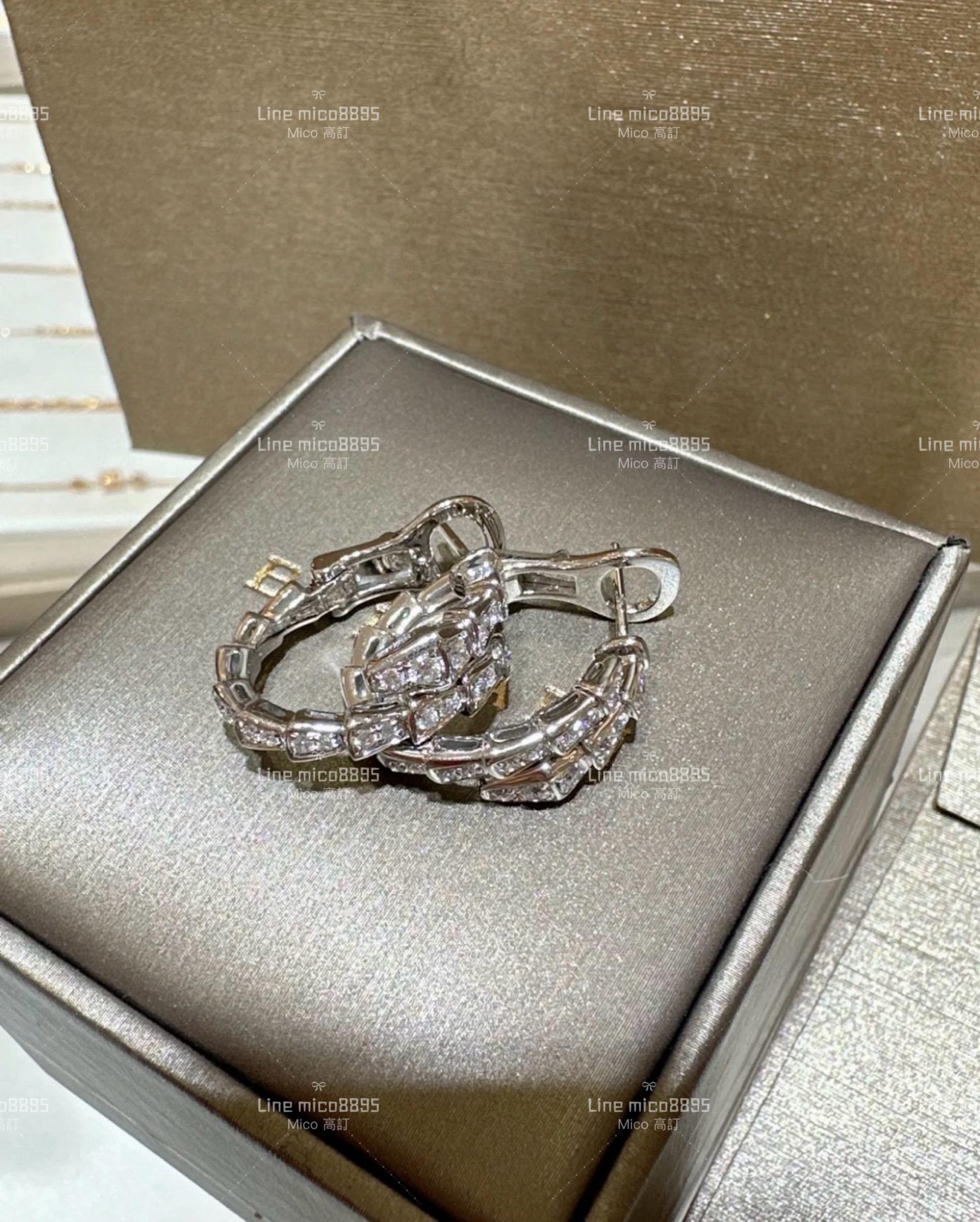 BVLGARI 寶格麗 Serpenti Viper 銀色 靈蛇滿鑽耳環/耳釘