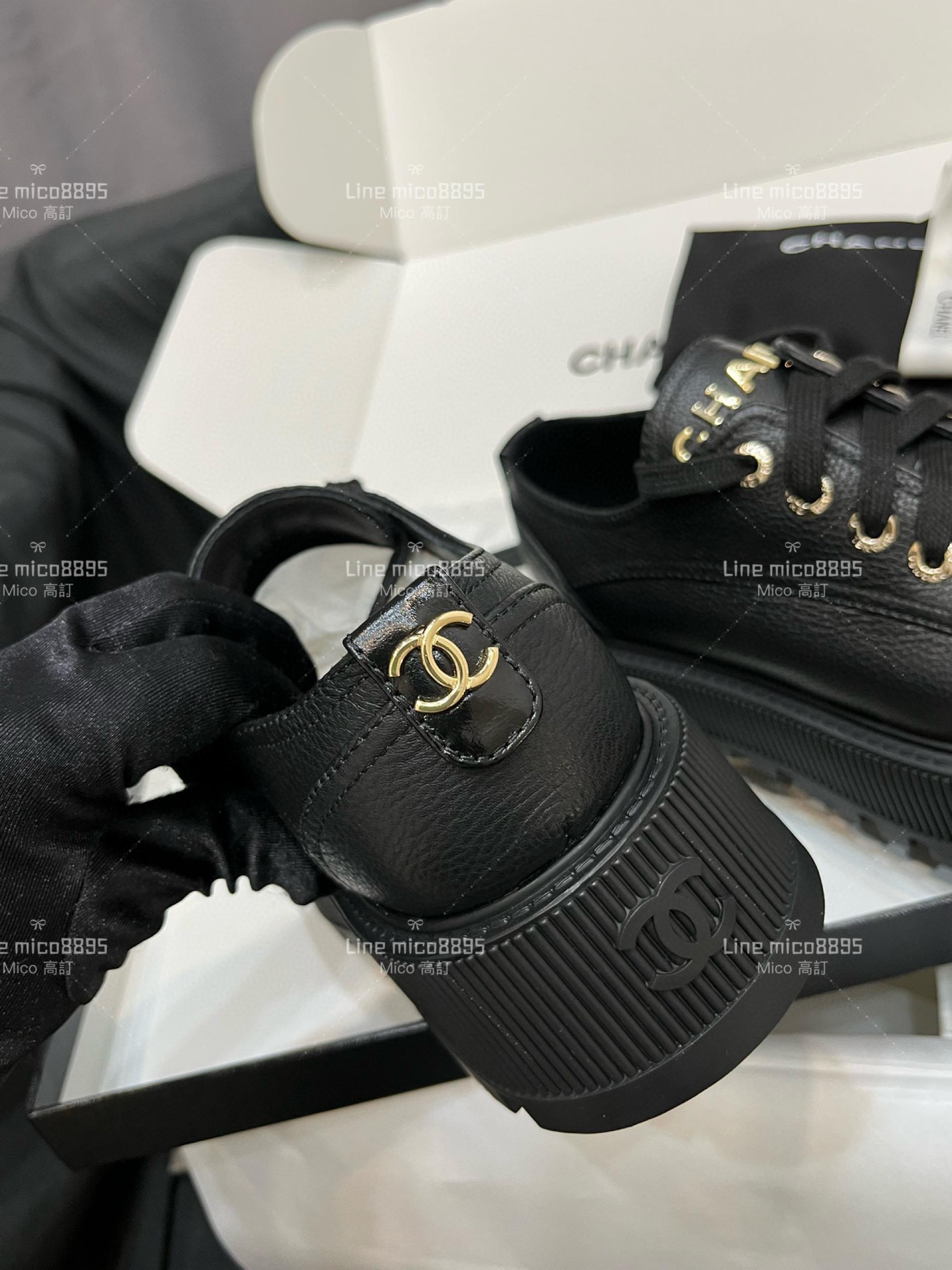 CHANEL 24早春 字母系帶厚底皮鞋 荔枝牛皮厚底鞋 35-40