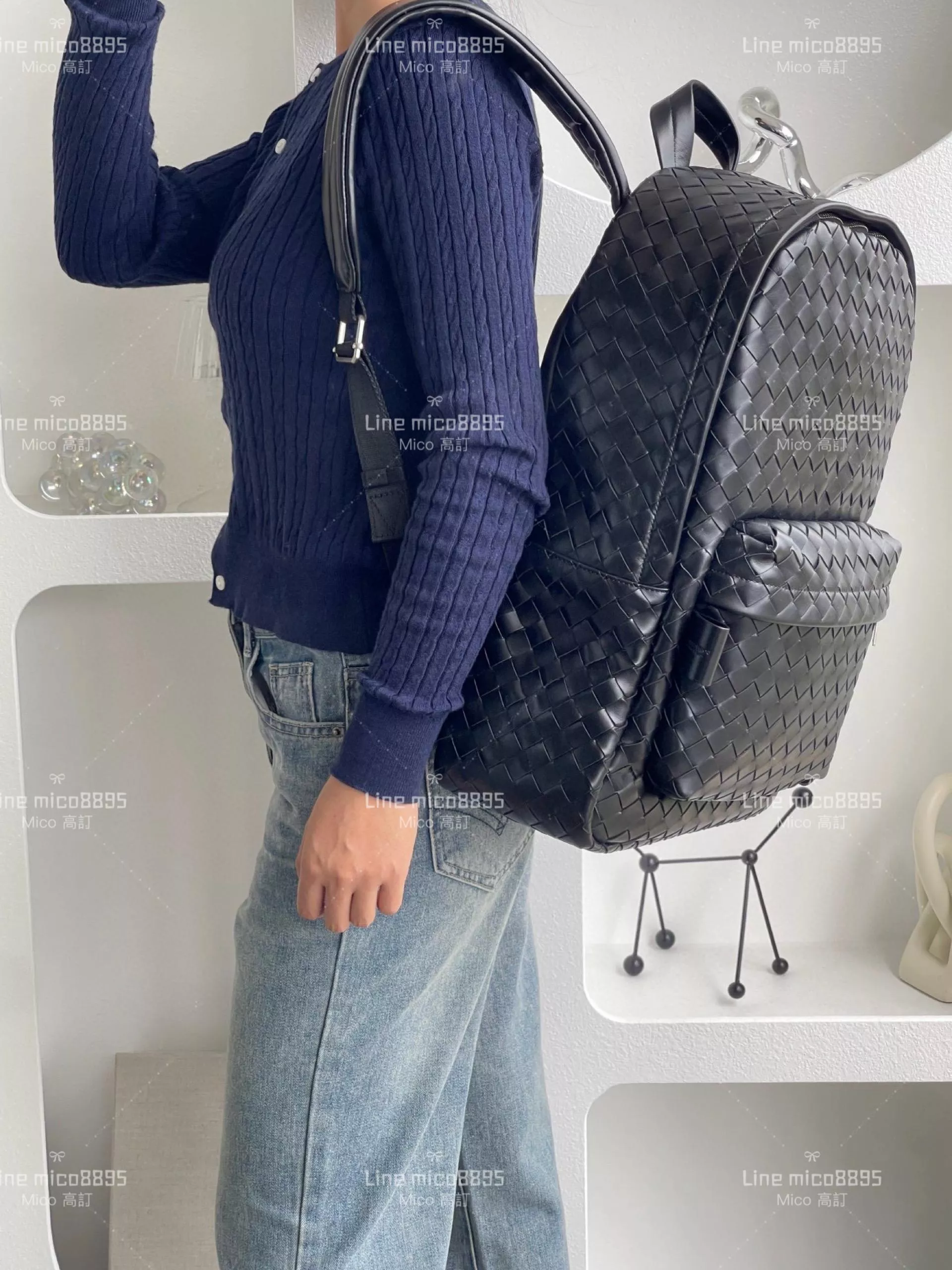 BV 黑色中號 Intrecciato編織皮革背包 Backpack雙肩包 背包 30*46