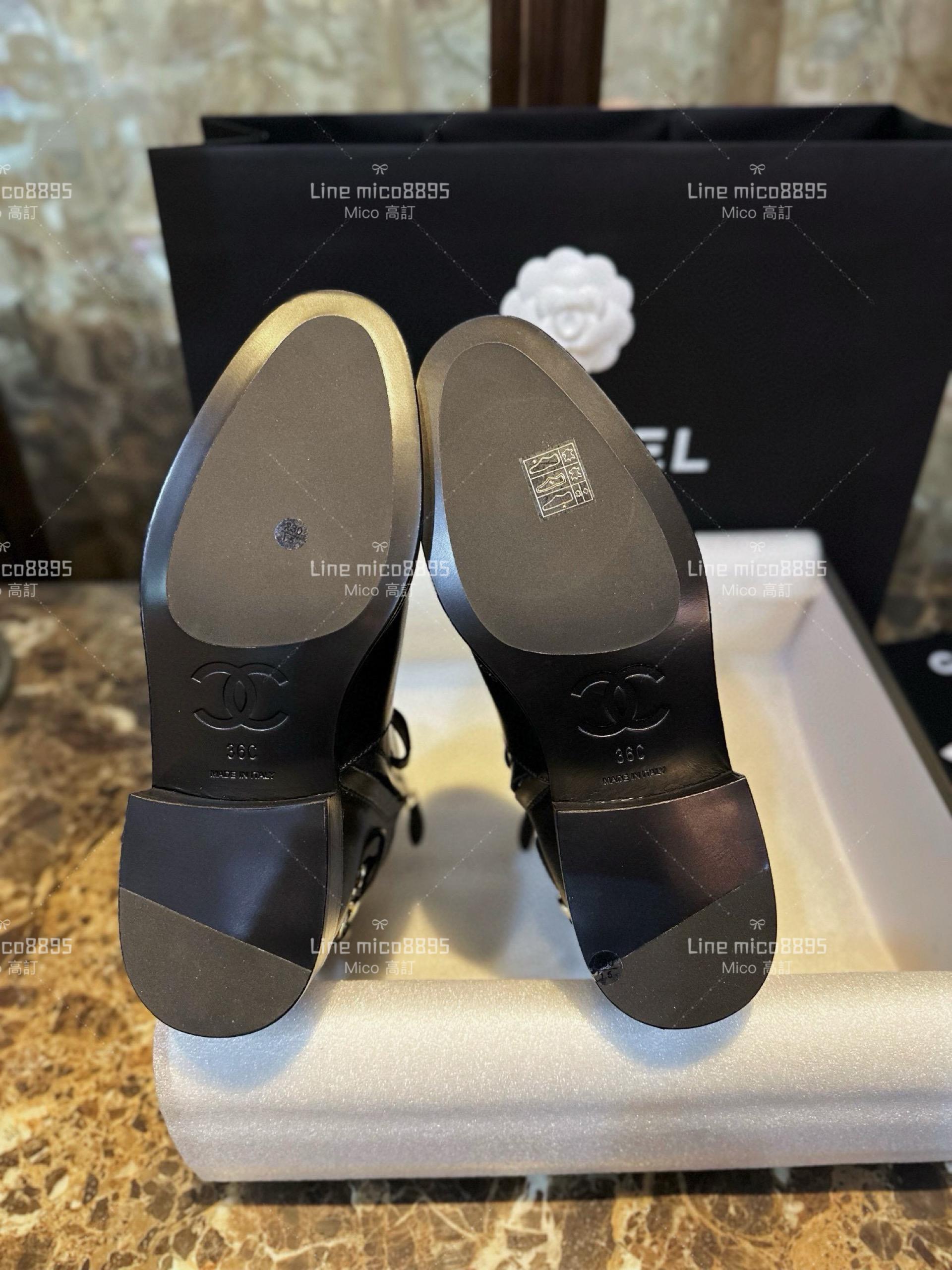 CHANEL 黑色牛皮革 鏈條騎士短靴 35-41