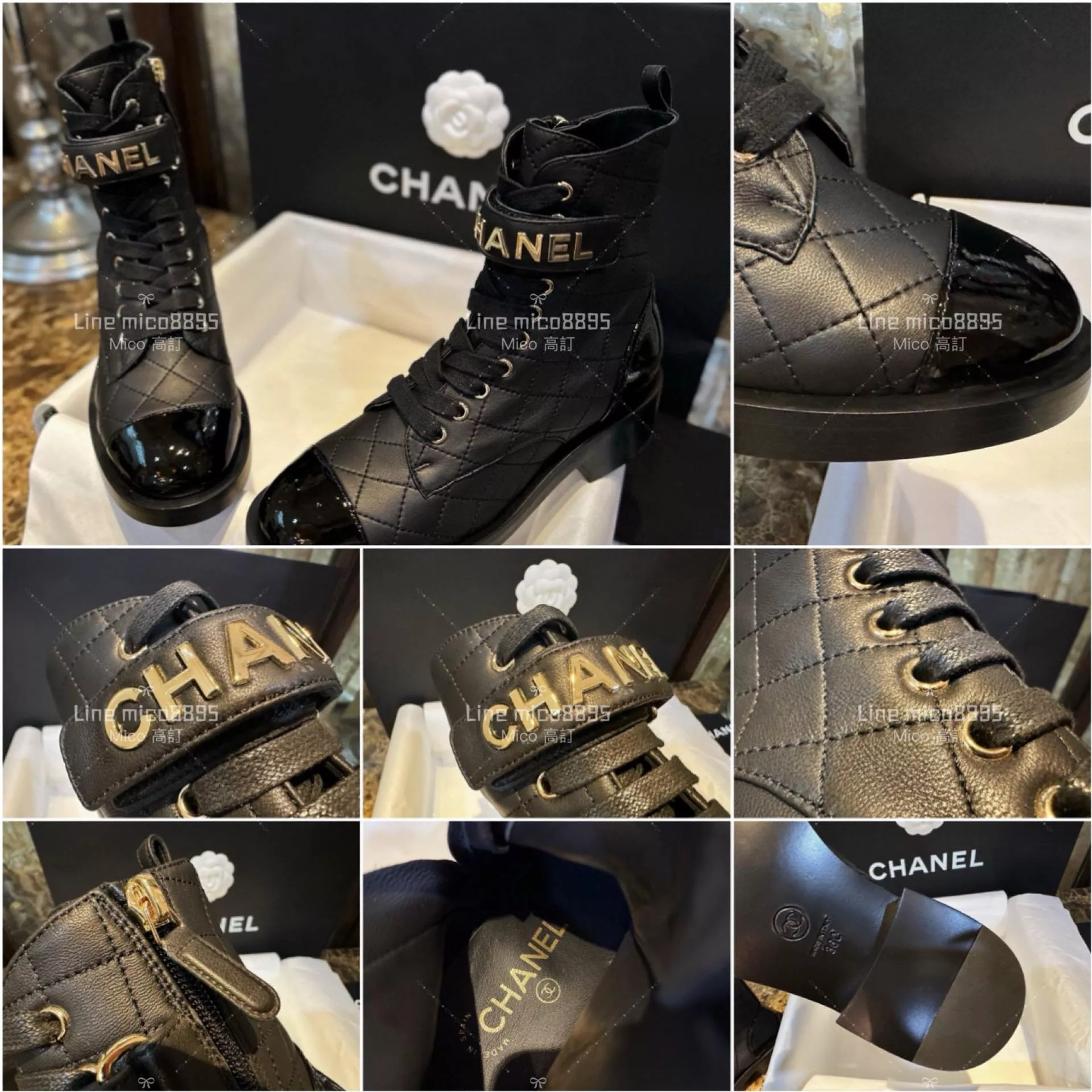 高訂款▫️CHANEL 𝟐𝟑𝐚 經典黑色山羊皮字母機車靴 短靴 35-41