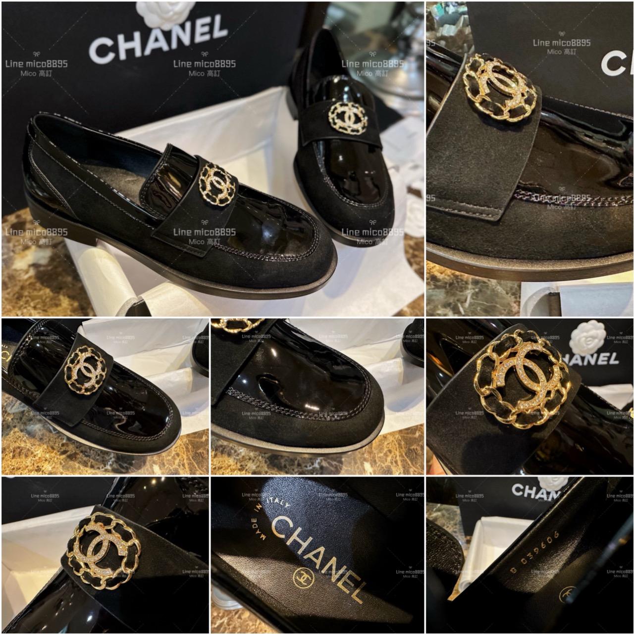 高訂款▫️CHANEL 𝟐𝟐𝐤 黑色漆皮樂福鞋 平底鞋 35-41