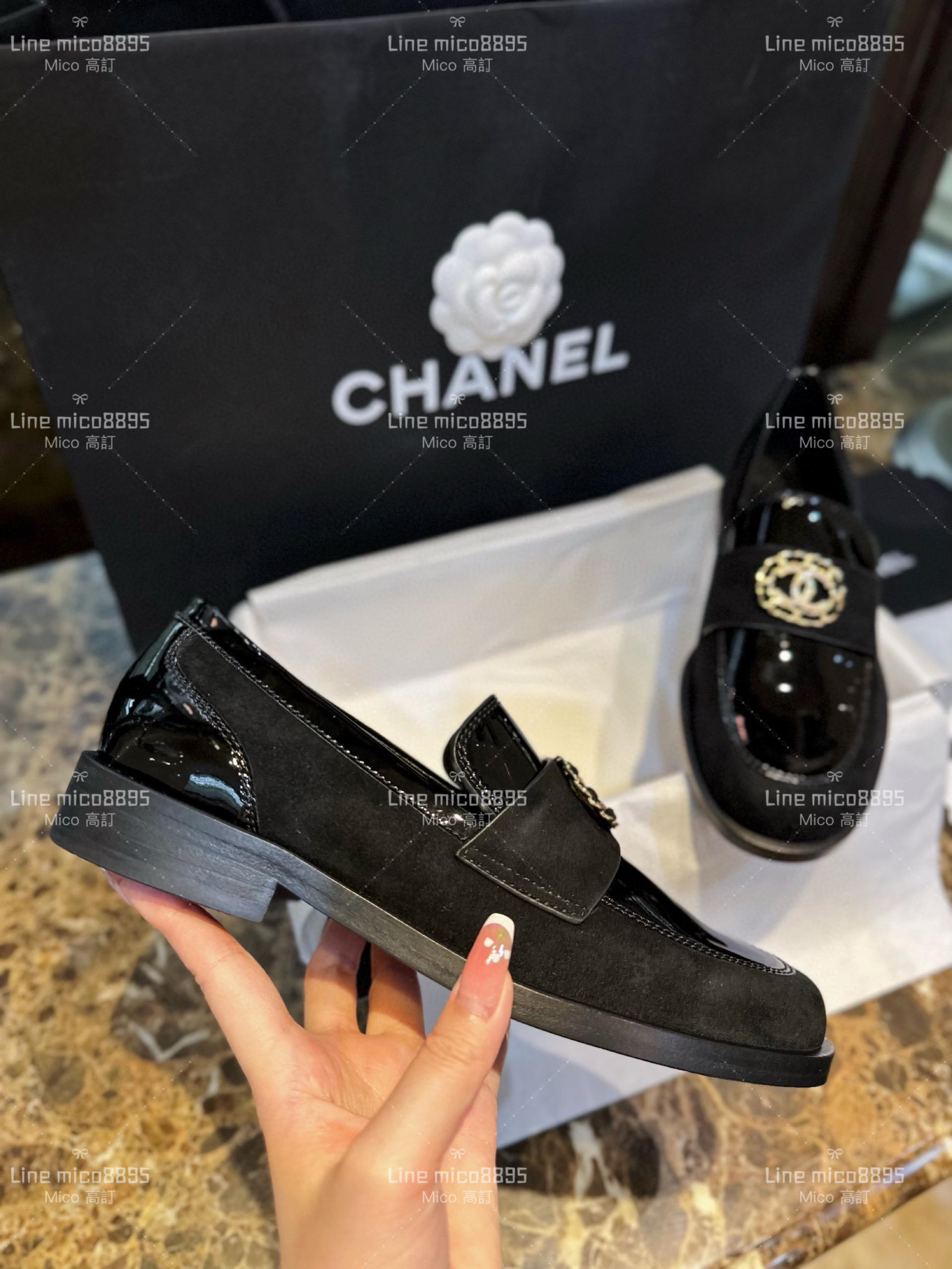 高訂款▫️CHANEL 𝟐𝟐𝐤 黑色漆皮樂福鞋 平底鞋 35-41