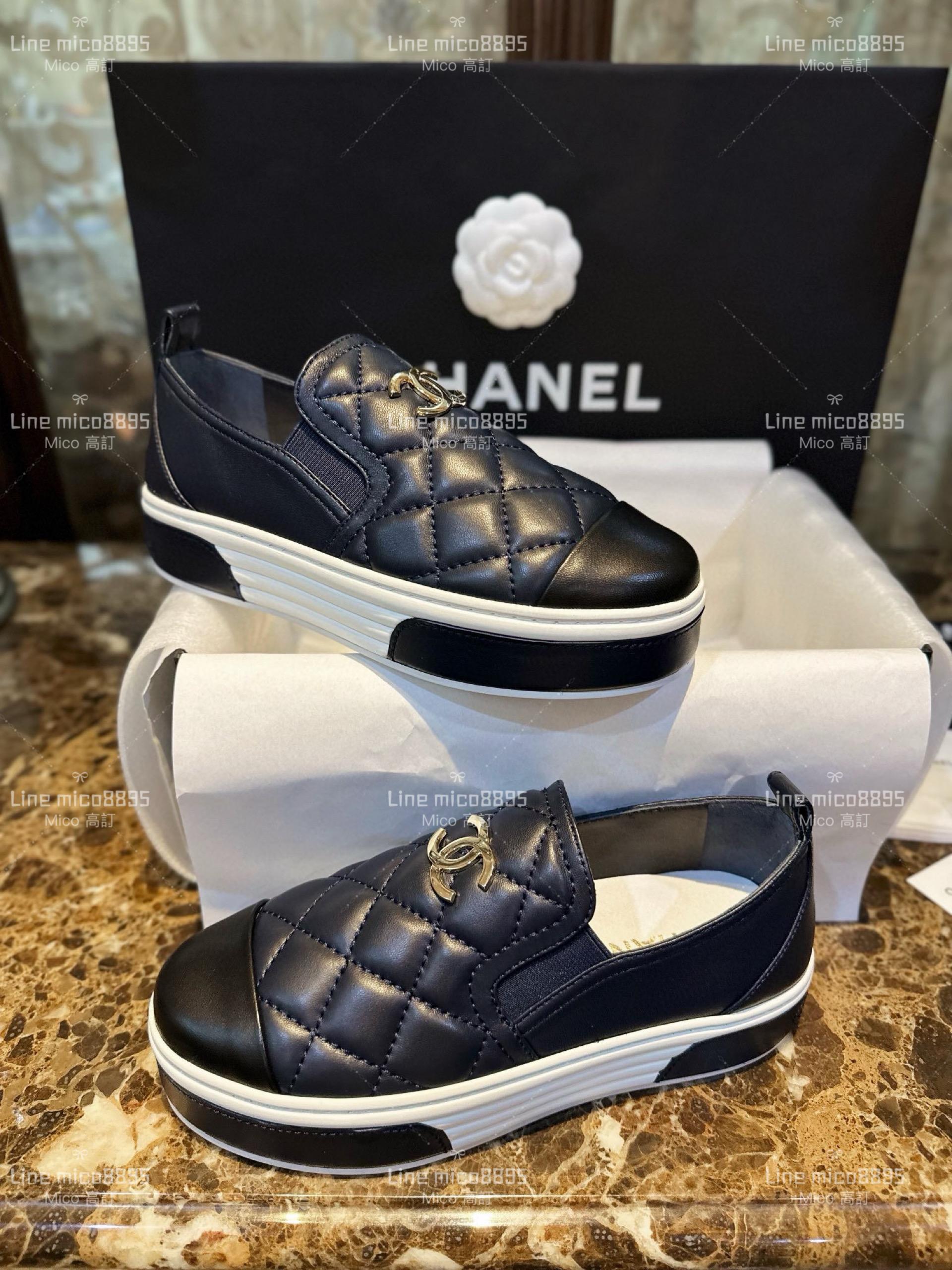 高訂款▫️CHANEL 𝟐𝟑𝐏 厚底藍黑拼色菱格樂福鞋 平底便鞋 35-41