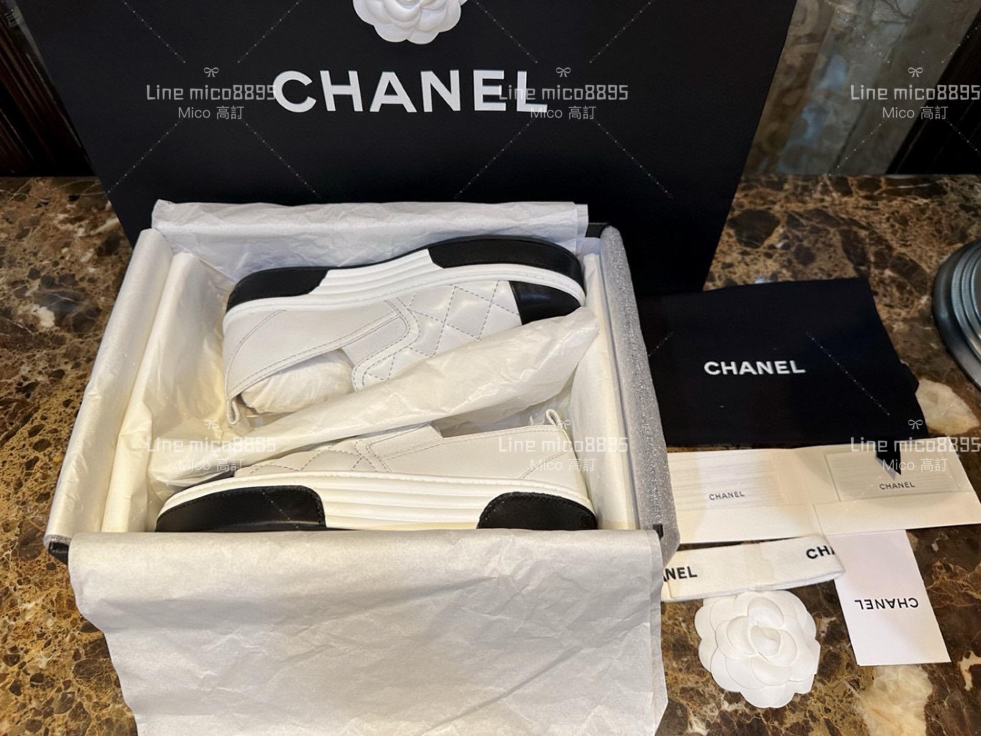 高訂款▫️CHANEL 𝟐𝟑𝐏 厚底黑白拼色小羊皮菱格樂福鞋 平底便鞋 35-41