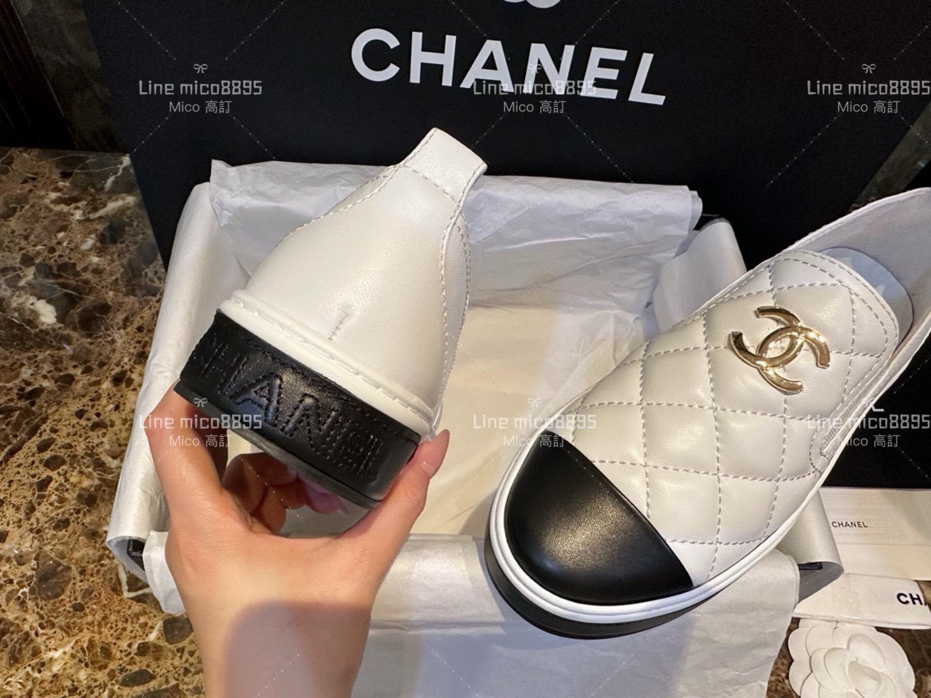 高訂款▫️CHANEL 𝟐𝟑𝐏 厚底黑白拼色小羊皮菱格樂福鞋 平底便鞋 35-41