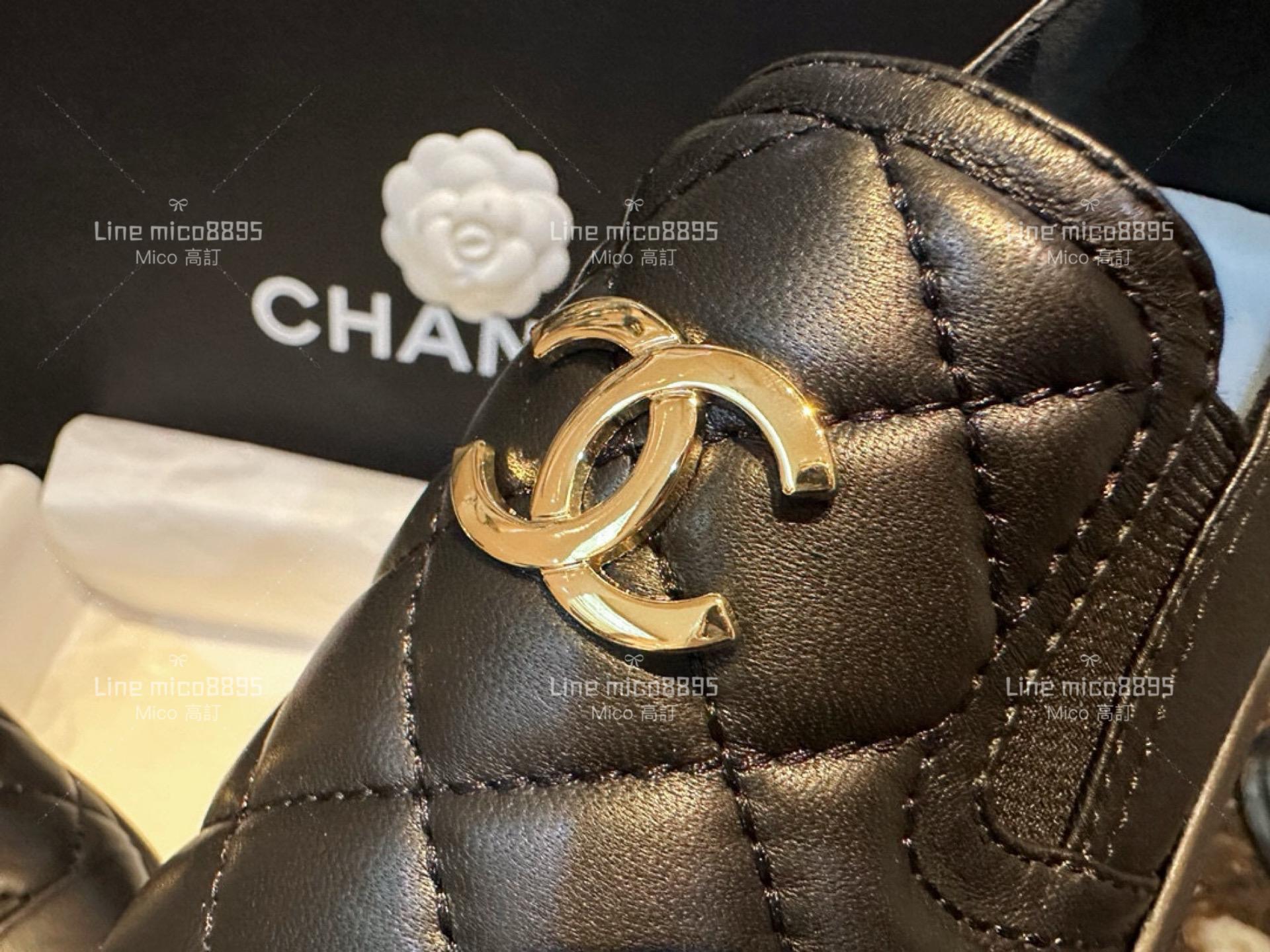 高訂款▫️CHANEL 𝟐𝟑𝐏 黑色菱格厚底小羊皮樂福鞋 底厚3cm 35-41