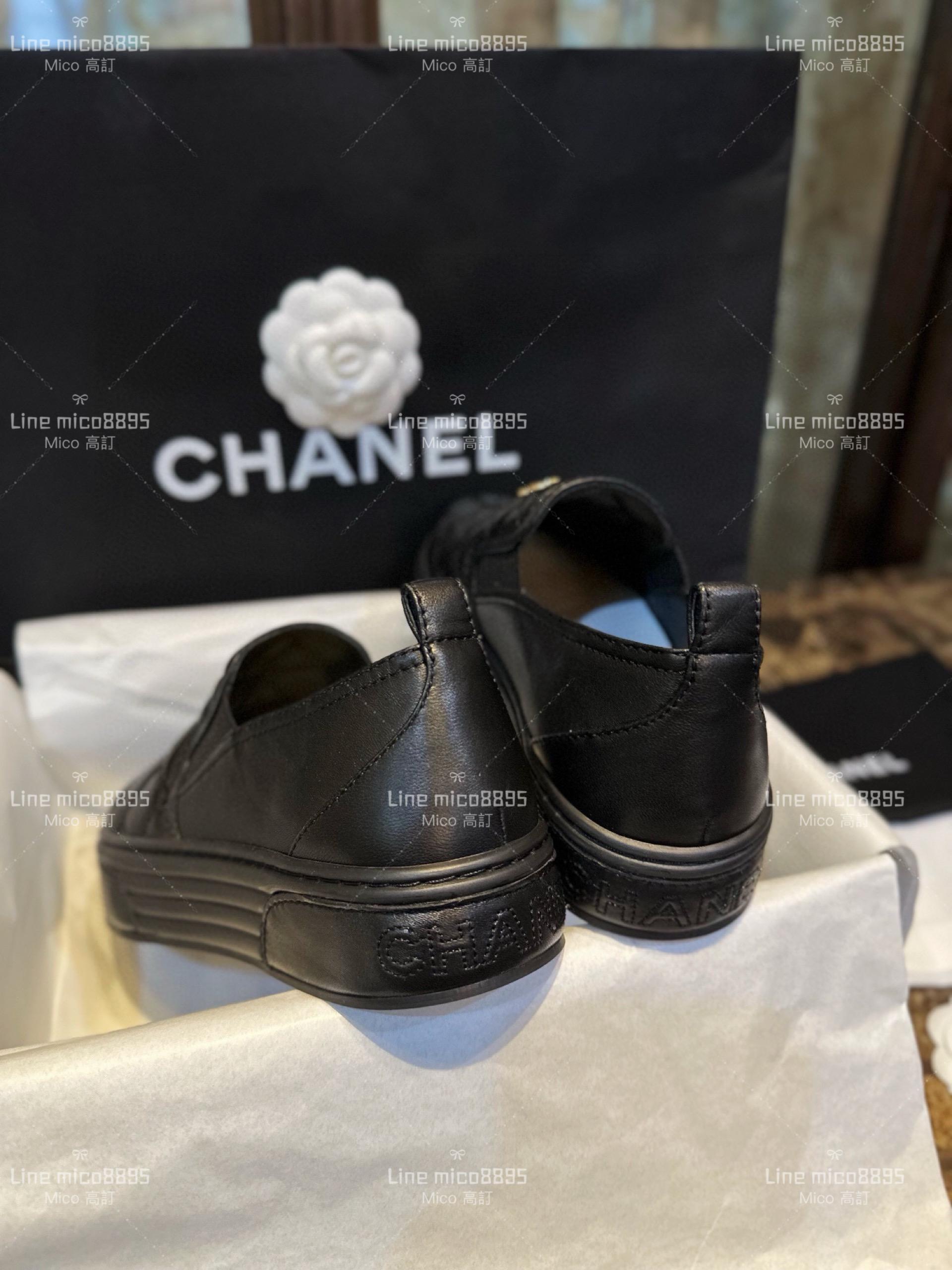 高訂款▫️CHANEL 𝟐𝟑𝐏 黑色菱格厚底小羊皮樂福鞋 底厚3cm 35-41