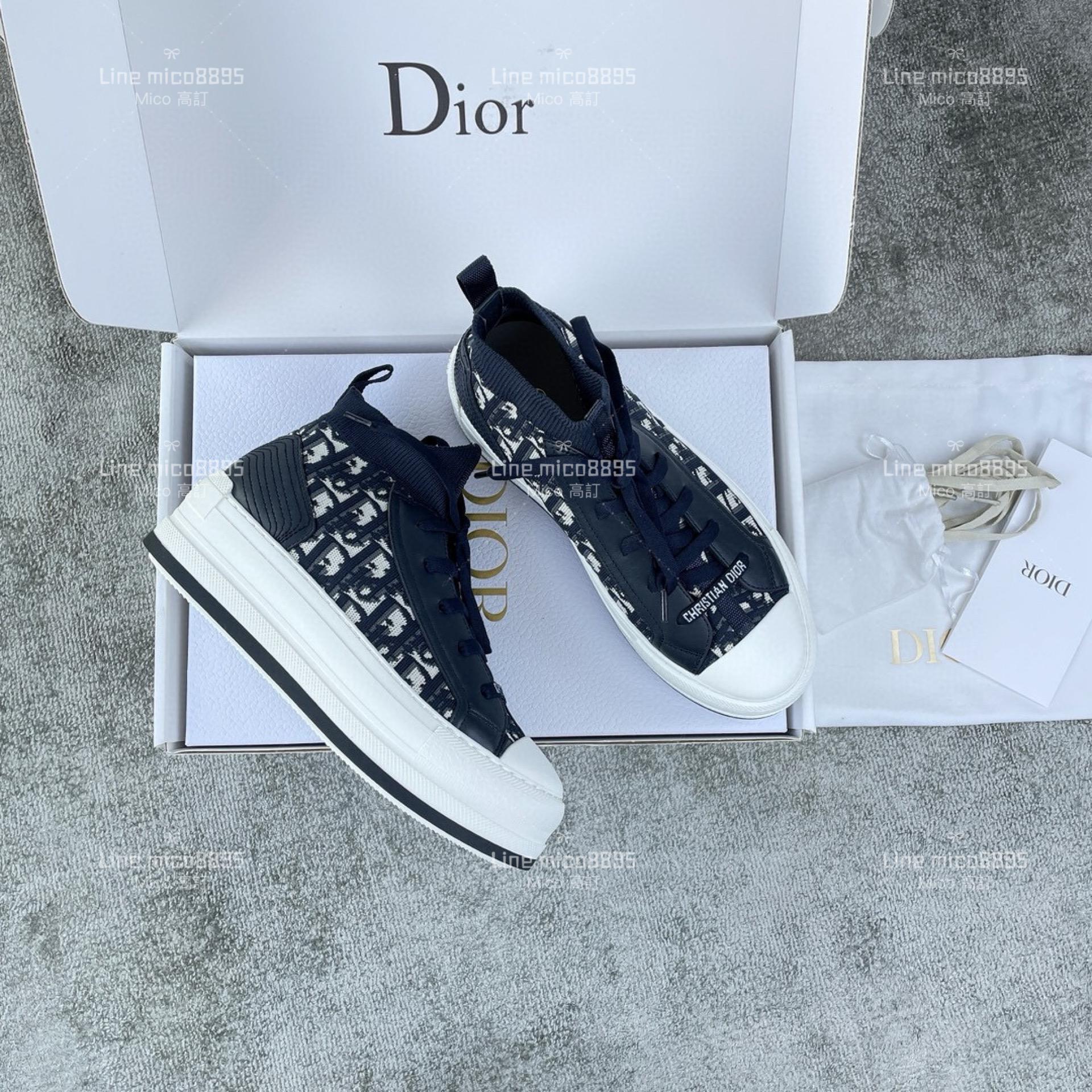 Dior 深藍字母 厚底高筒針織襪套鞋 帆布鞋 底厚5cm 35-40