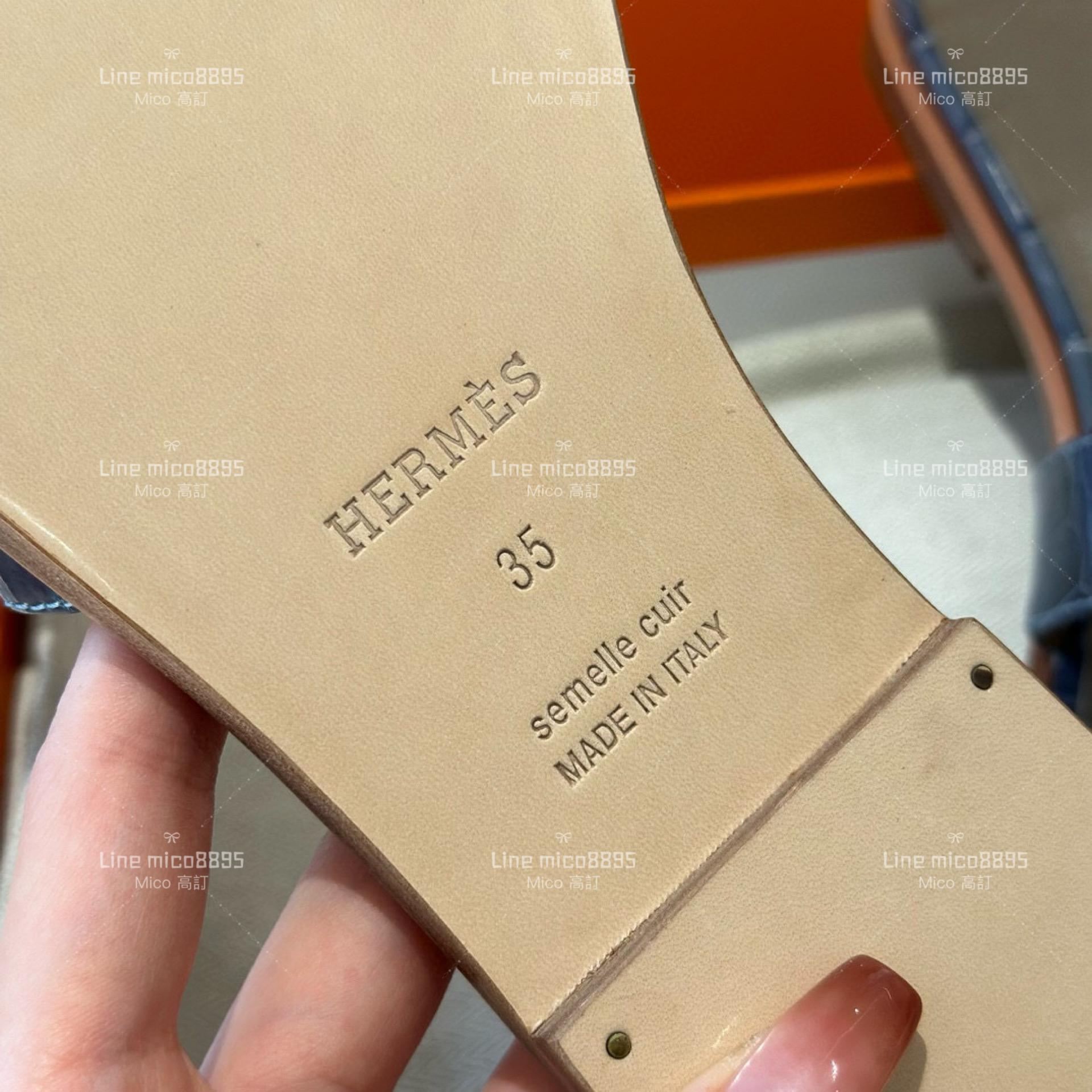 高訂款▫️ Hermes 愛馬仕  美洲灣鱷 鱷魚皮 全手工訂製H拖鞋 34-41