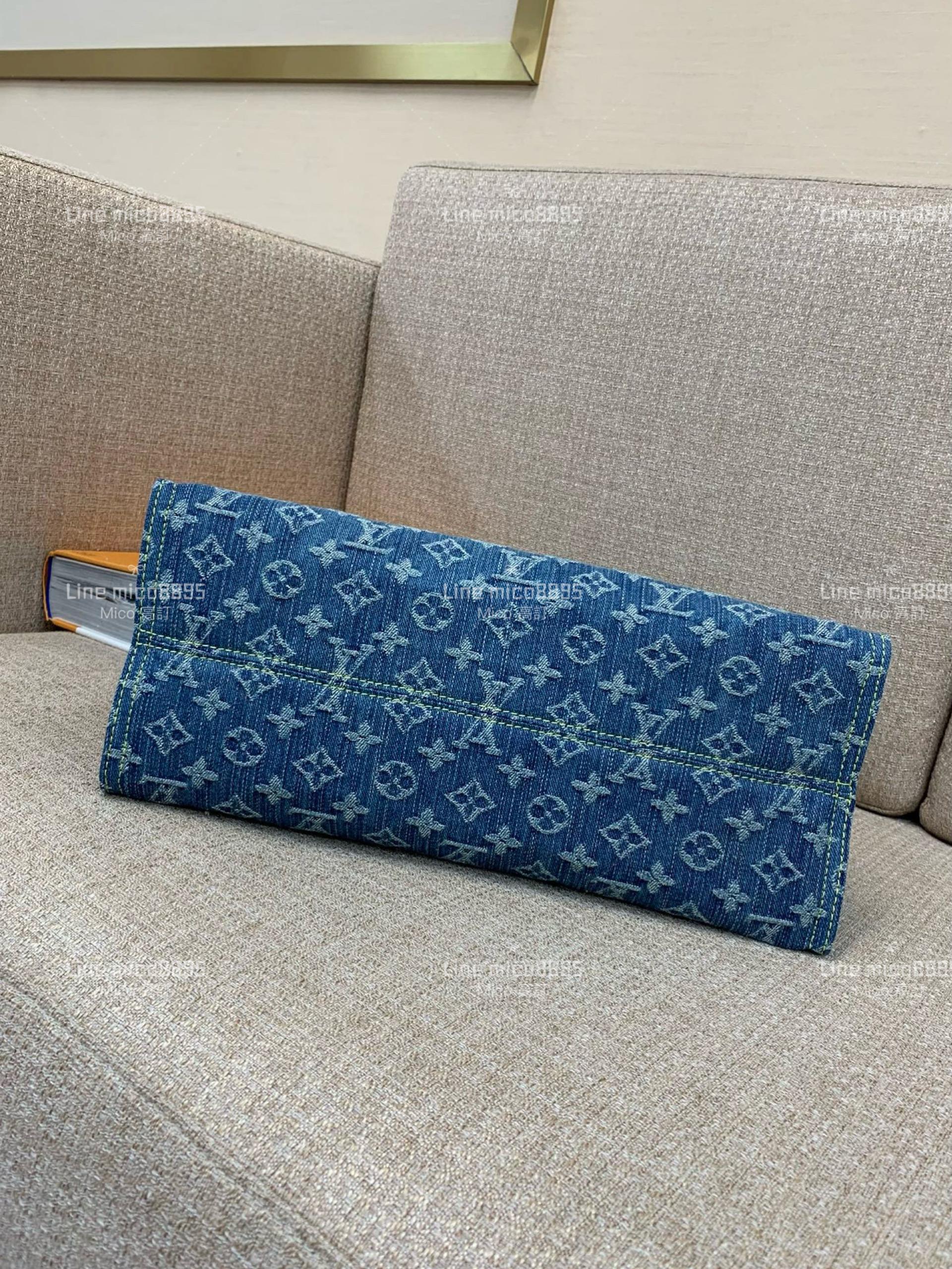 LV 丹寧牛仔Onthego 中號手袋 托特包 購物袋 M46871 藍色 35cm